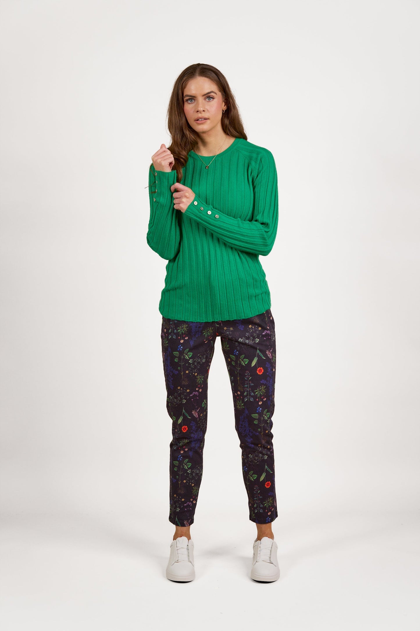 1071 Jungle - Round Neck Ribbed Knit Jumper with Dome Cuff Detail - Vassalli