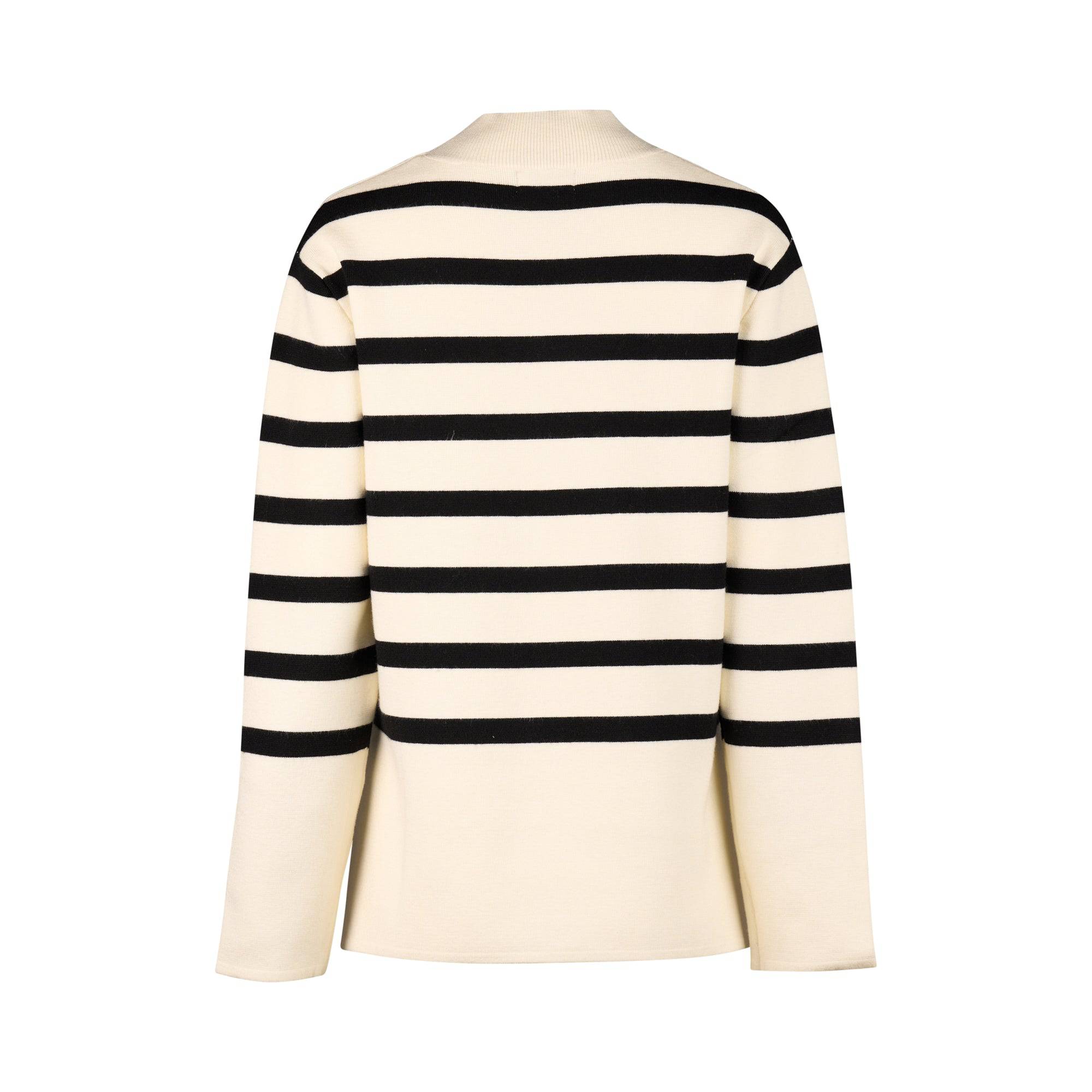 1078 Off White/Black - High Neck Relaxed Fit Sweater with Side Splits - Vassalli