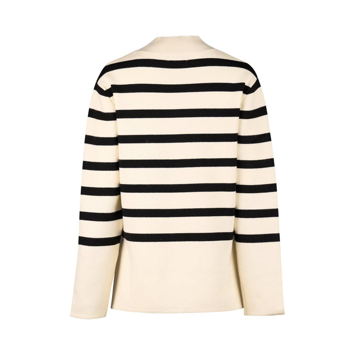 1078 Off White/Black - High Neck Relaxed Fit Sweater with Side Splits - Vassalli