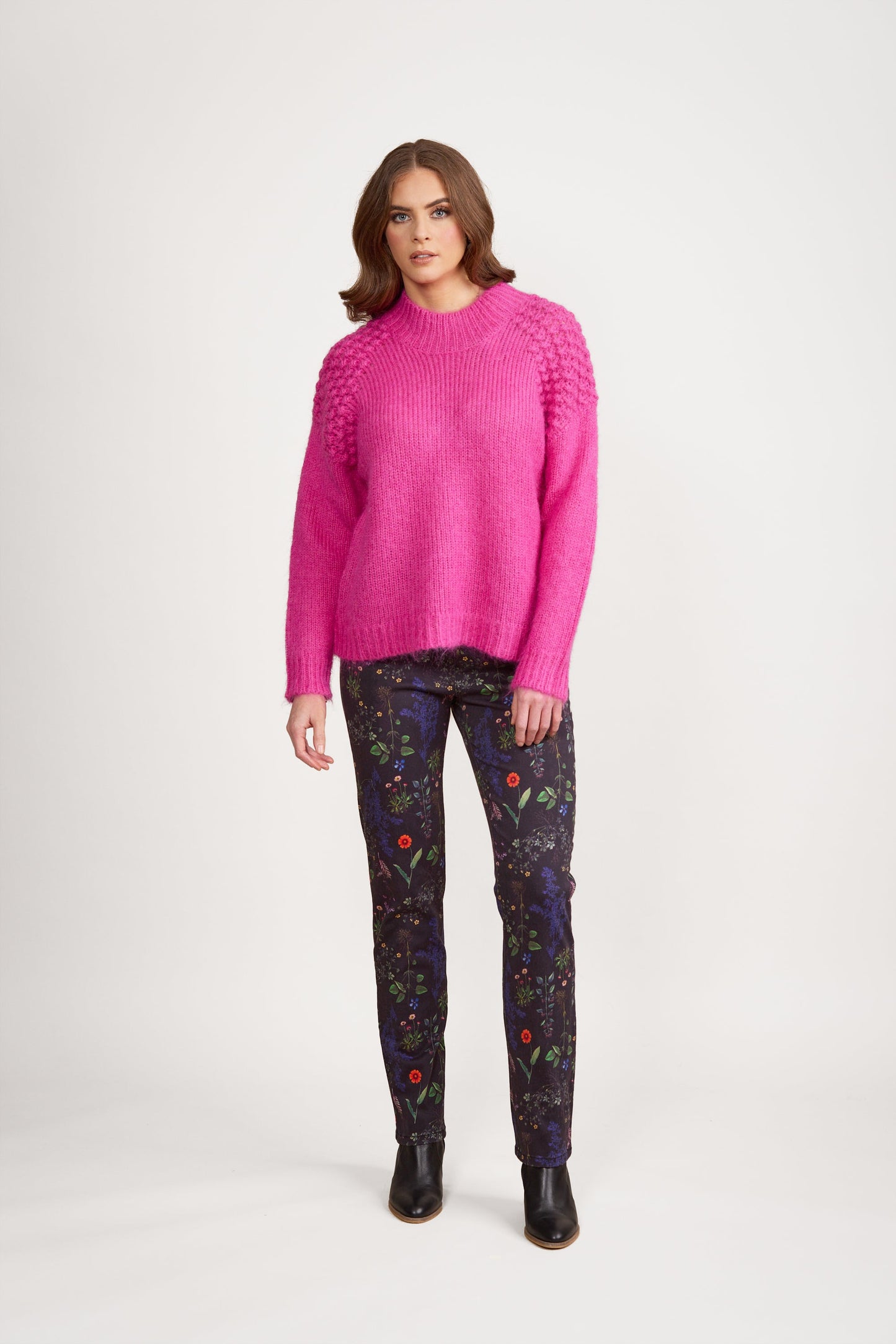 1081 Magenta - Bobble Detail Sweater with High Neck - Vassalli