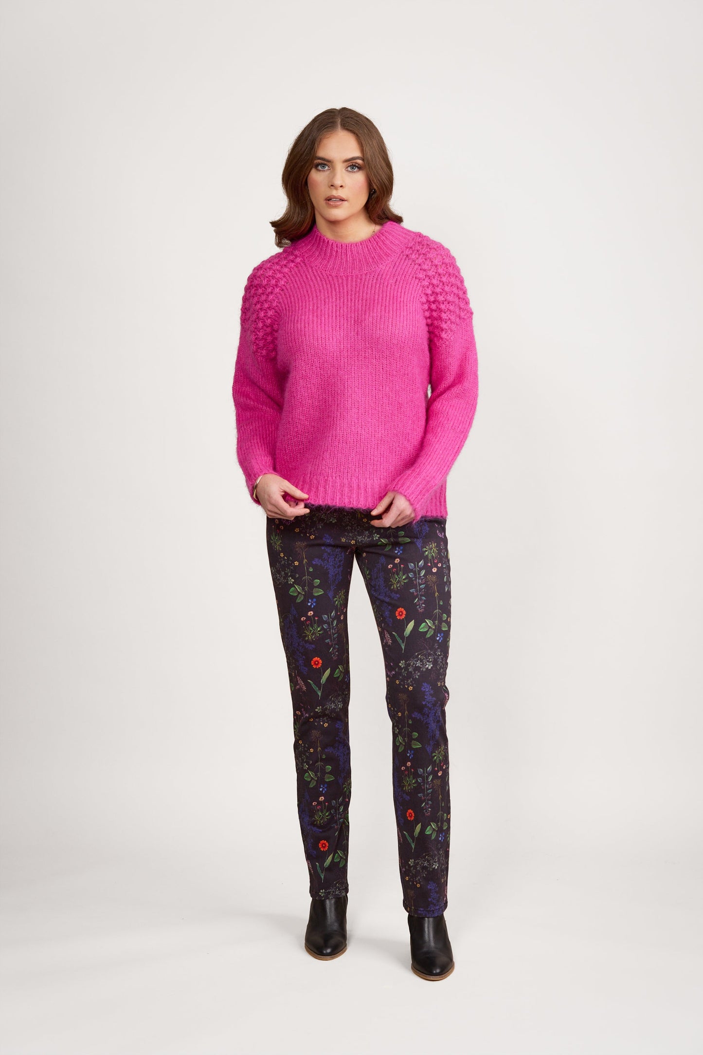 1081 Magenta - Bobble Detail Sweater with High Neck - Vassalli