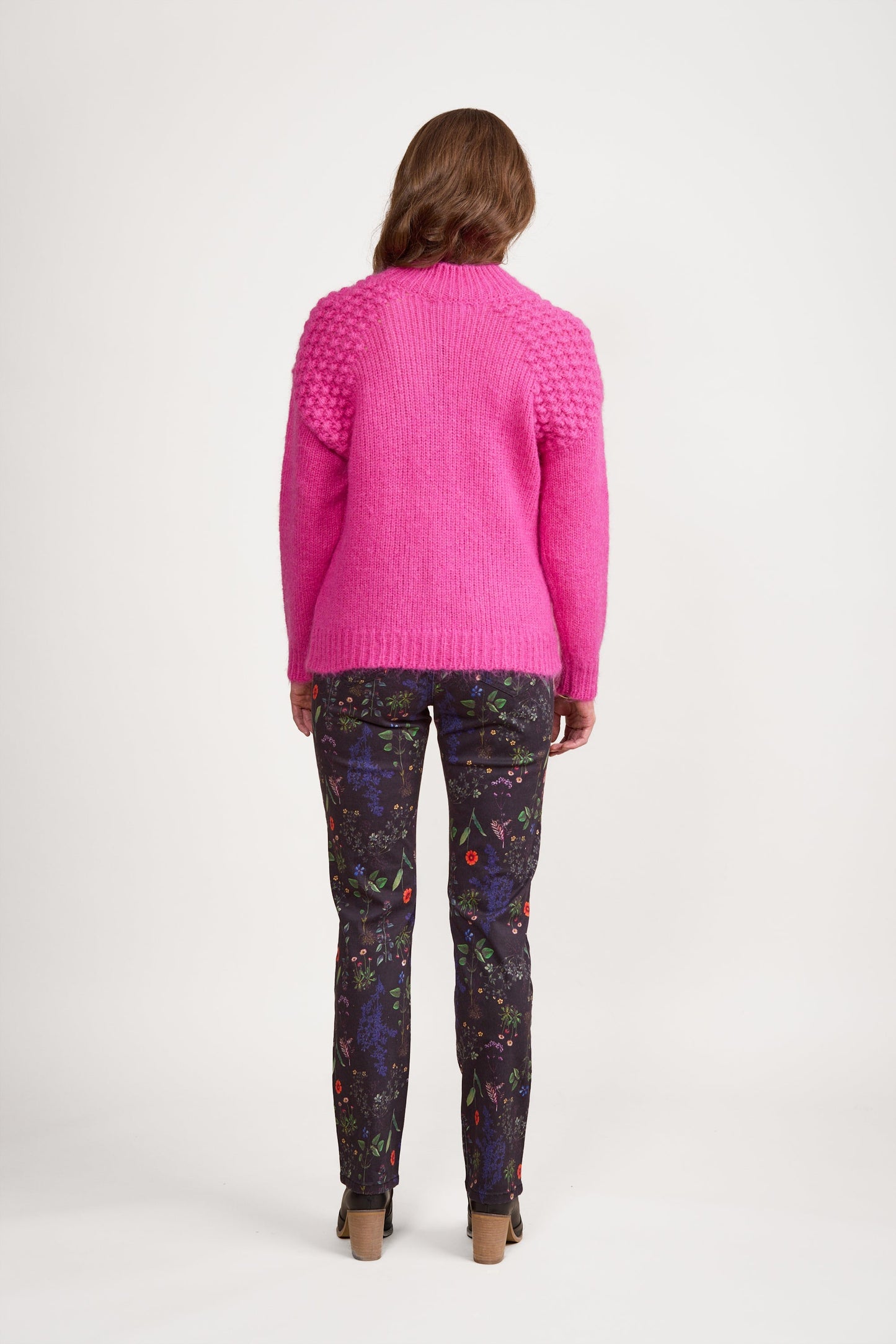 1081 Magenta - Bobble Detail Sweater with High Neck - Vassalli