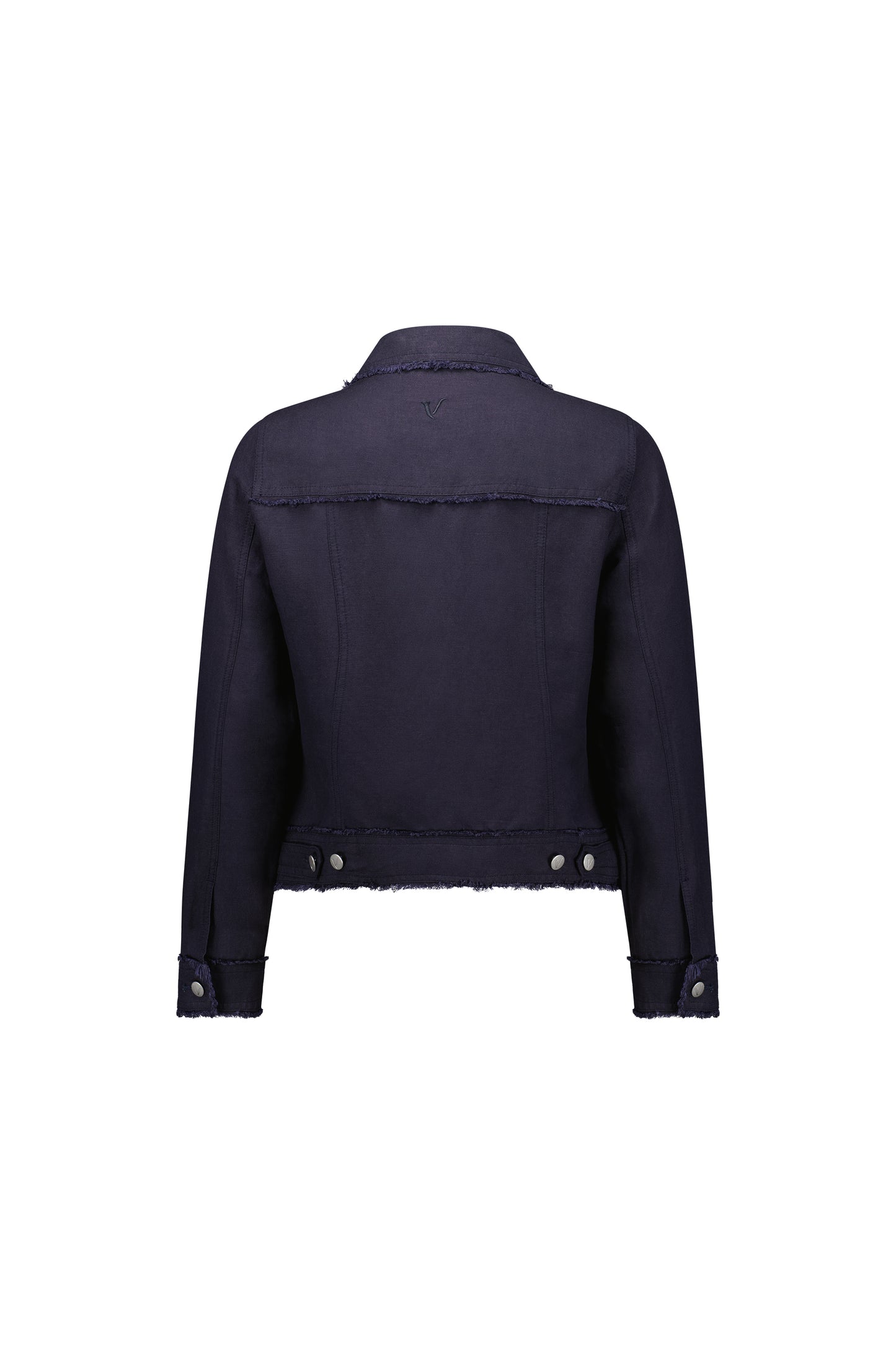 2026A Navy - Linen Jacket with Frayed Seams