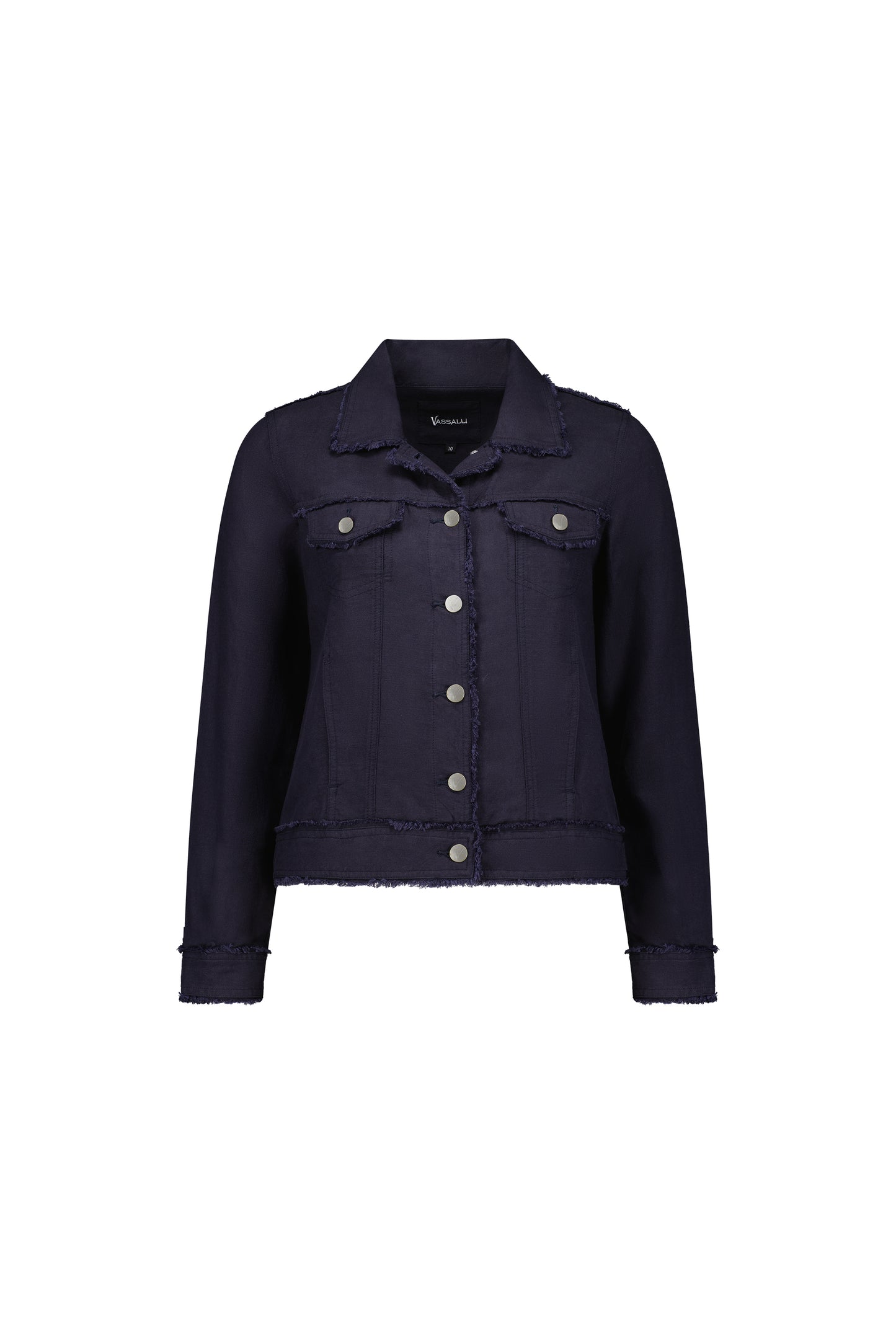 2026A Navy - Linen Jacket with Frayed Seams