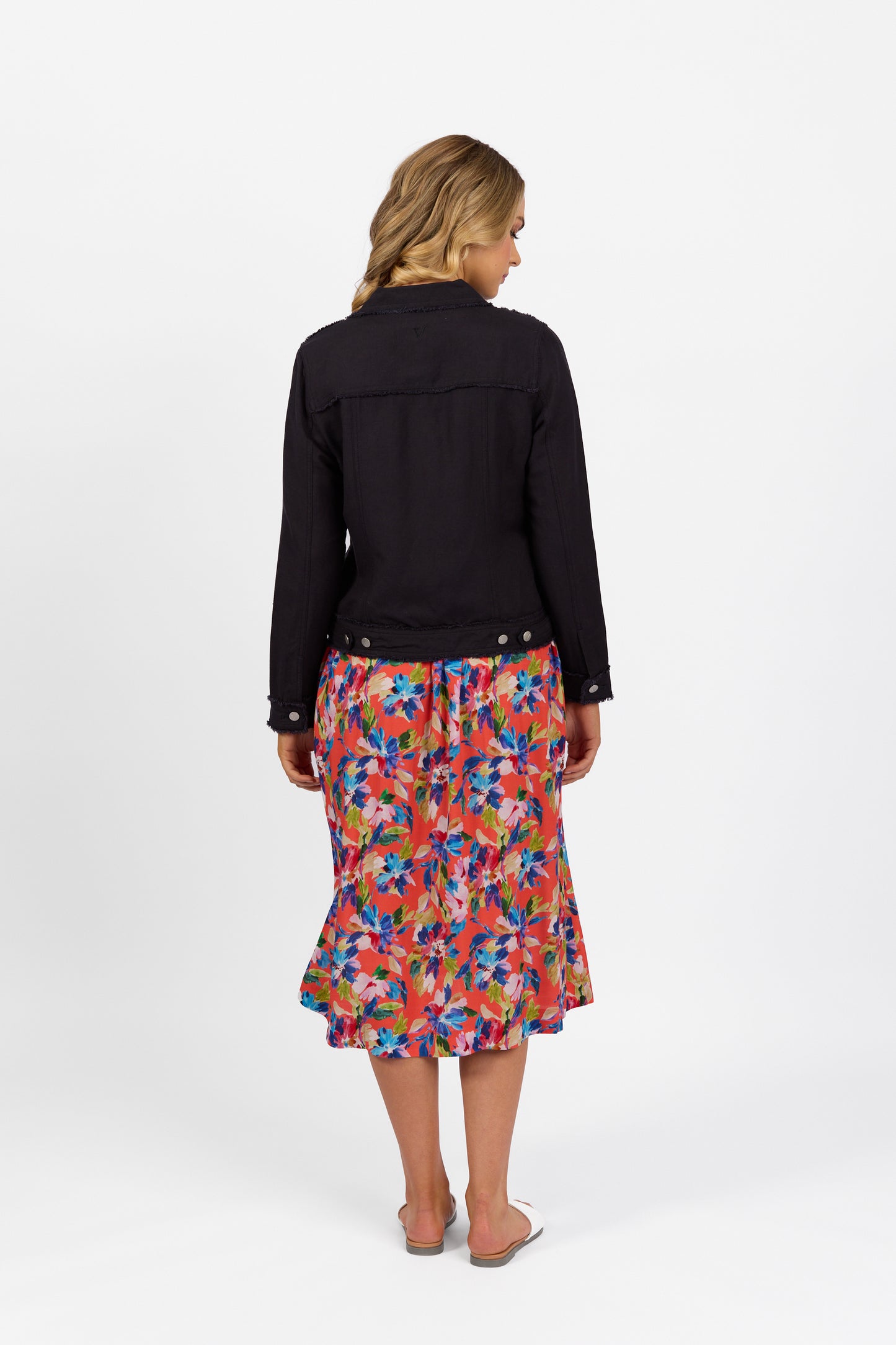 2026A Navy - Linen Jacket with Frayed Seams