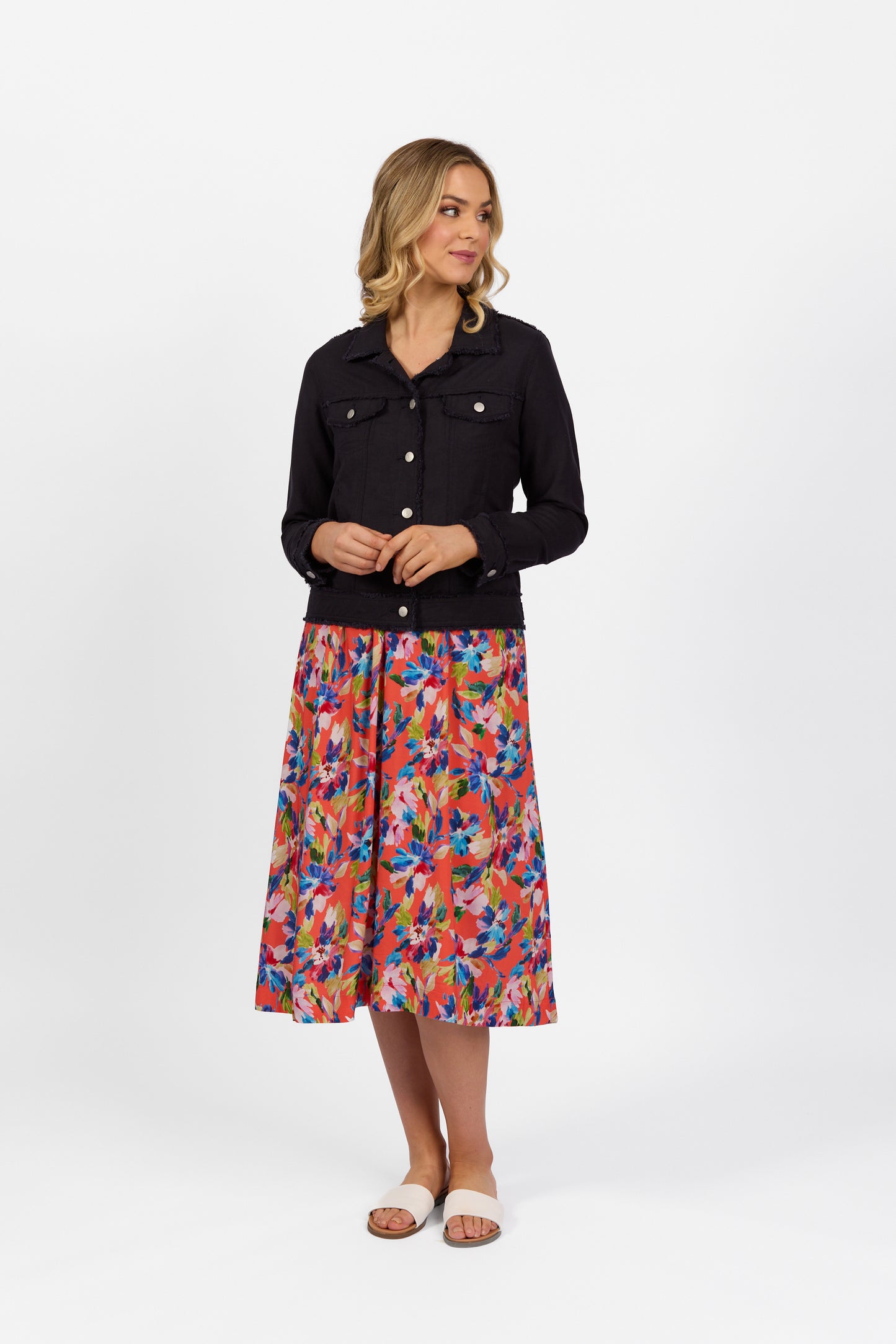 2026A Navy - Linen Jacket with Frayed Seams