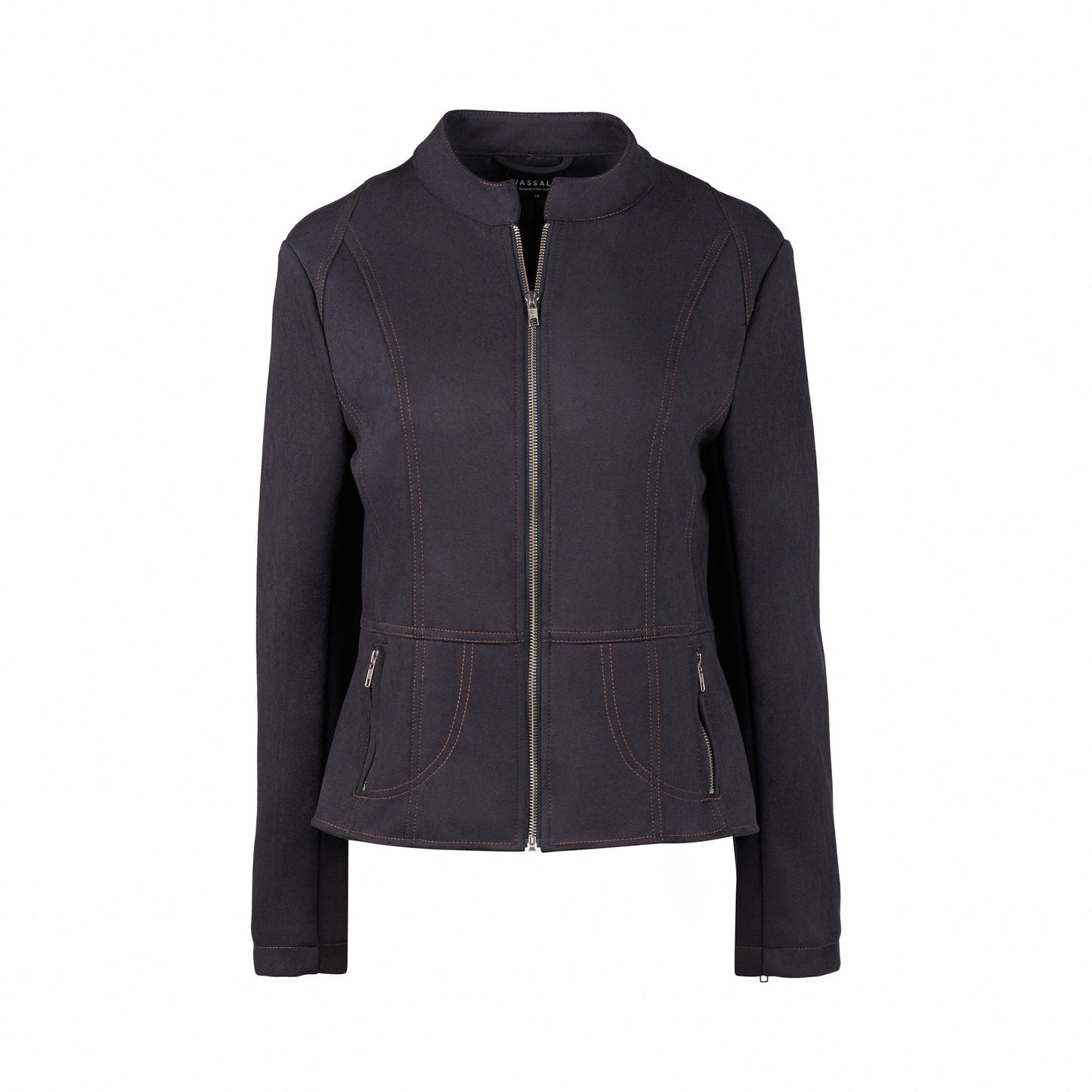 2059B Ink - Long Sleeve Lined Zip Up Jacket with Front Zip detailing - Vassalli