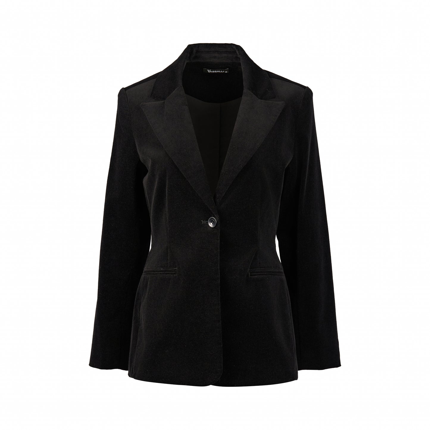 2063M Black - Shaped Lined Cord Blazer with Back Vent and Button Cuff Detail