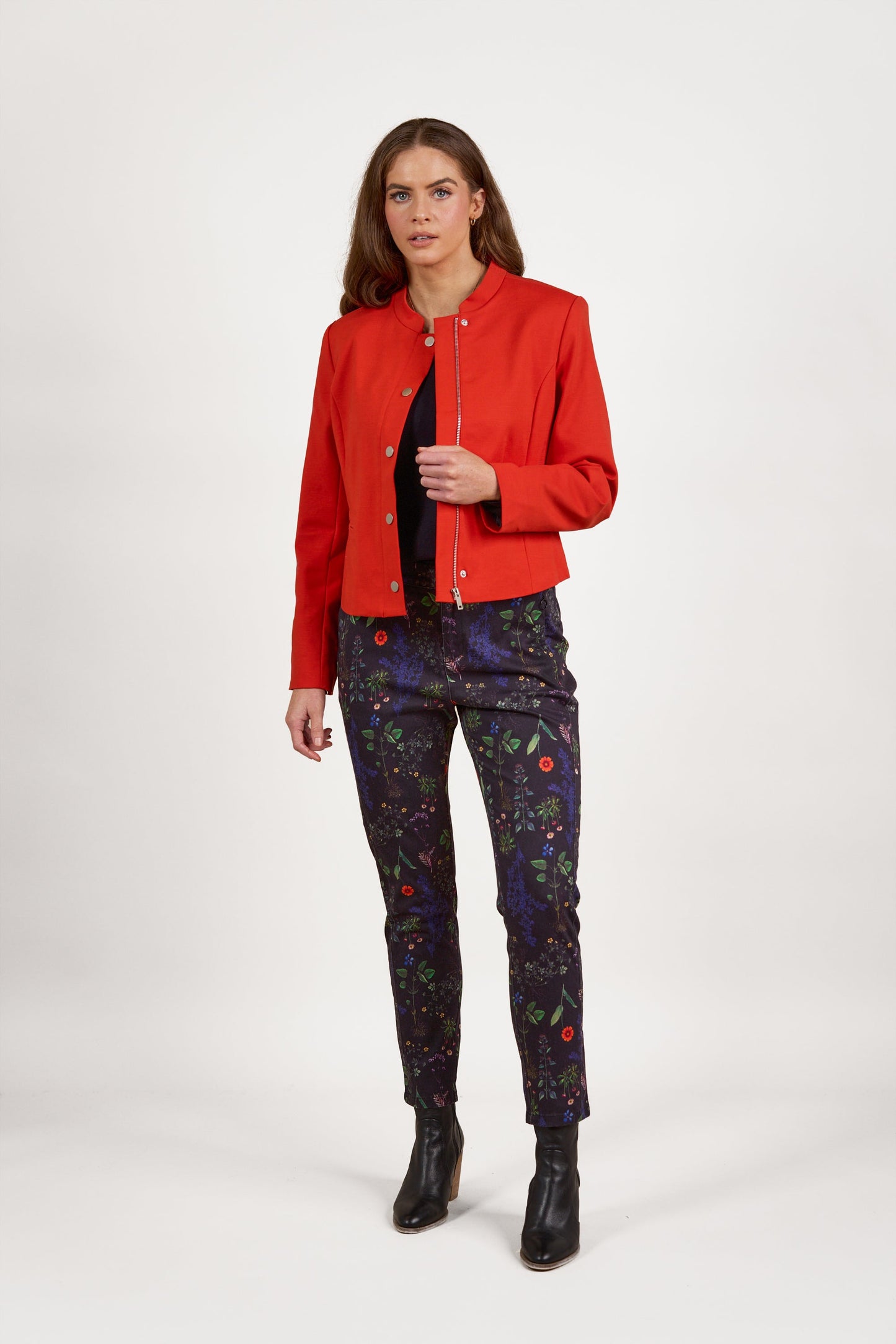 2084 Blood Orange - Collarless Short Jacket with Concealed Zip - Vassalli