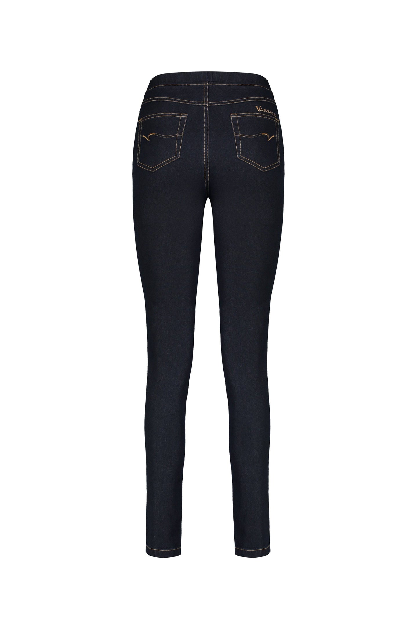 230CS Indigo Denim - Skinny Leg Full Length Contrast Stitch Denim Pull-On - Vassalli