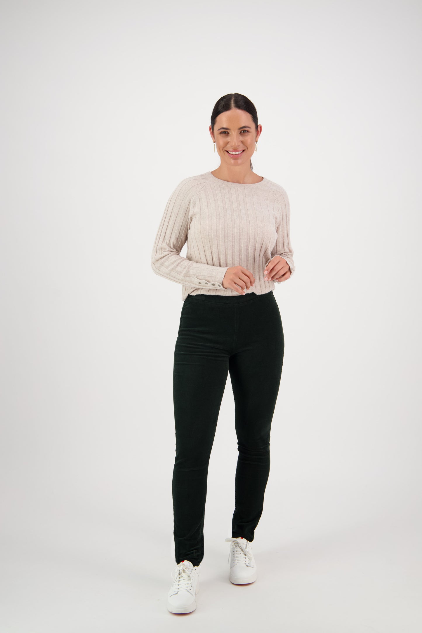 230M Olive - Skinny Leg Full Length Pinwale Cord Pull On - Vassalli