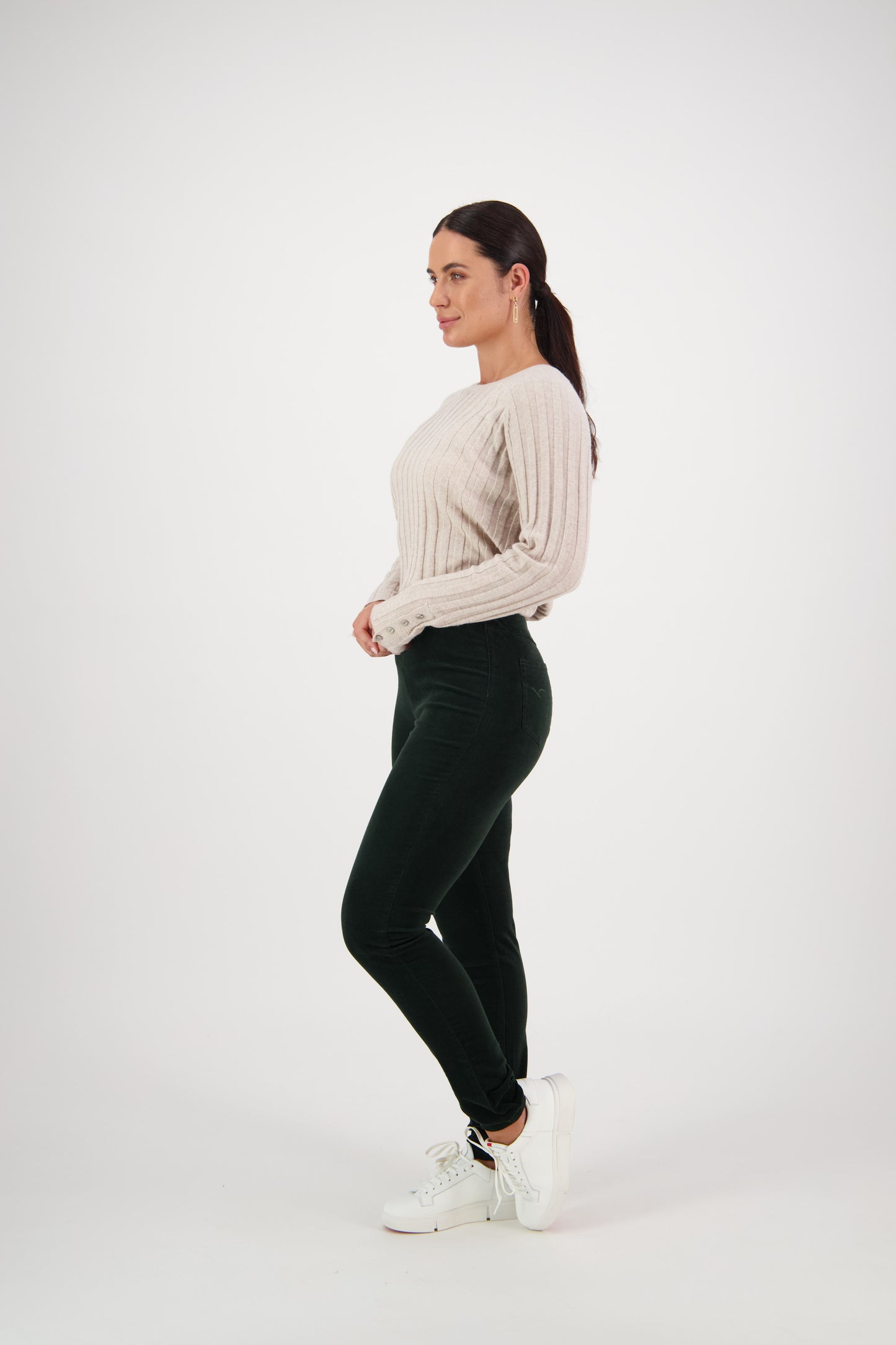 230M Olive - Skinny Leg Full Length Pinwale Cord Pull On - Vassalli
