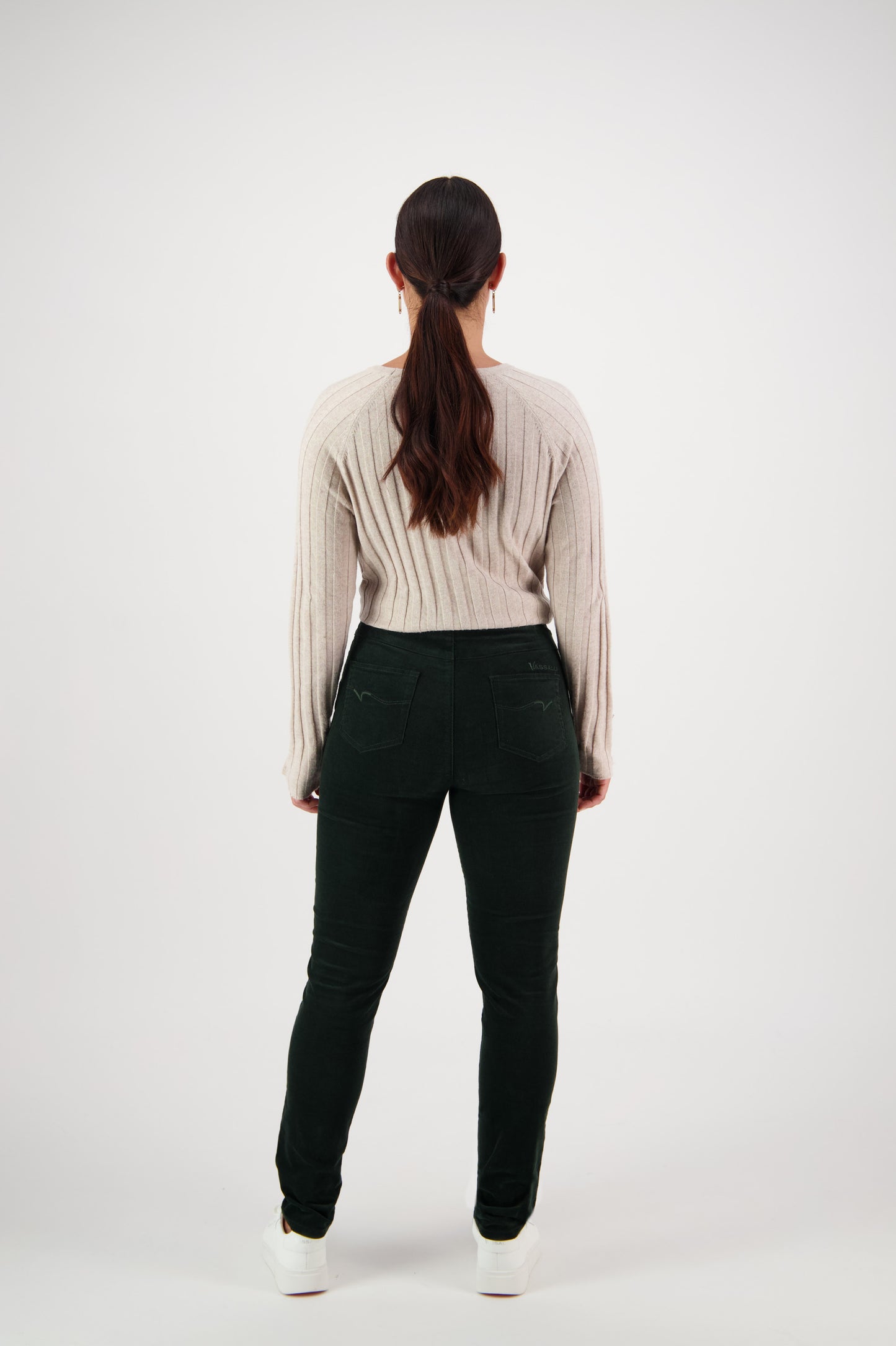 230M Olive - Skinny Leg Full Length Pinwale Cord Pull On - Vassalli