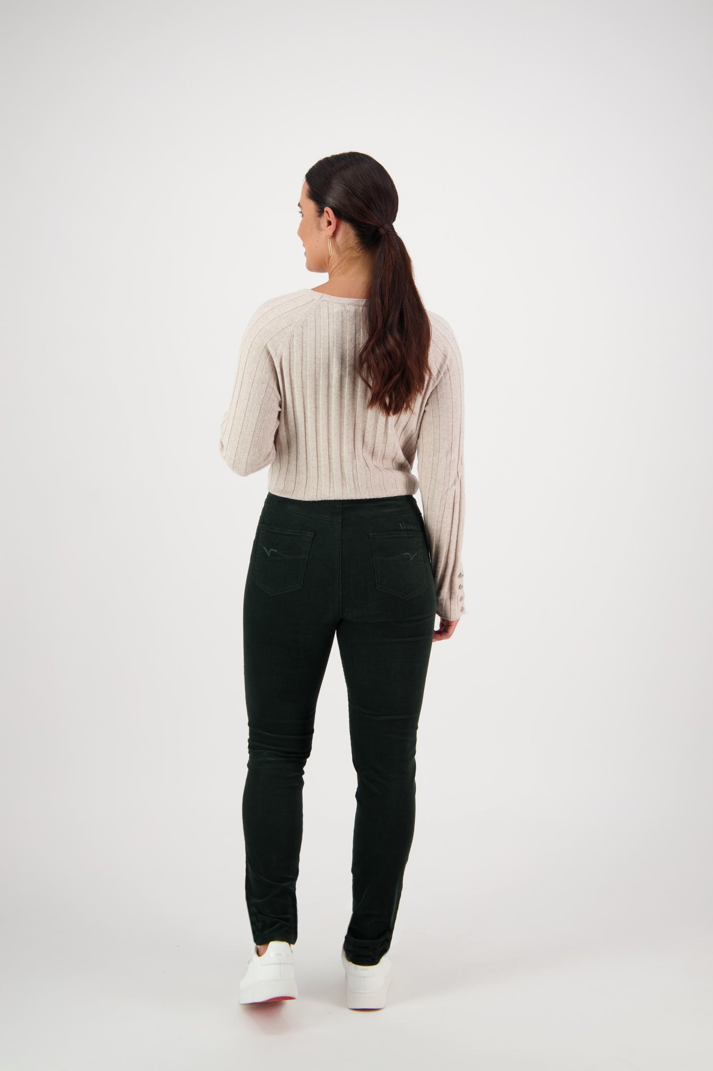 230M Olive - Skinny Leg Full Length Pinwale Cord Pull On - Vassalli