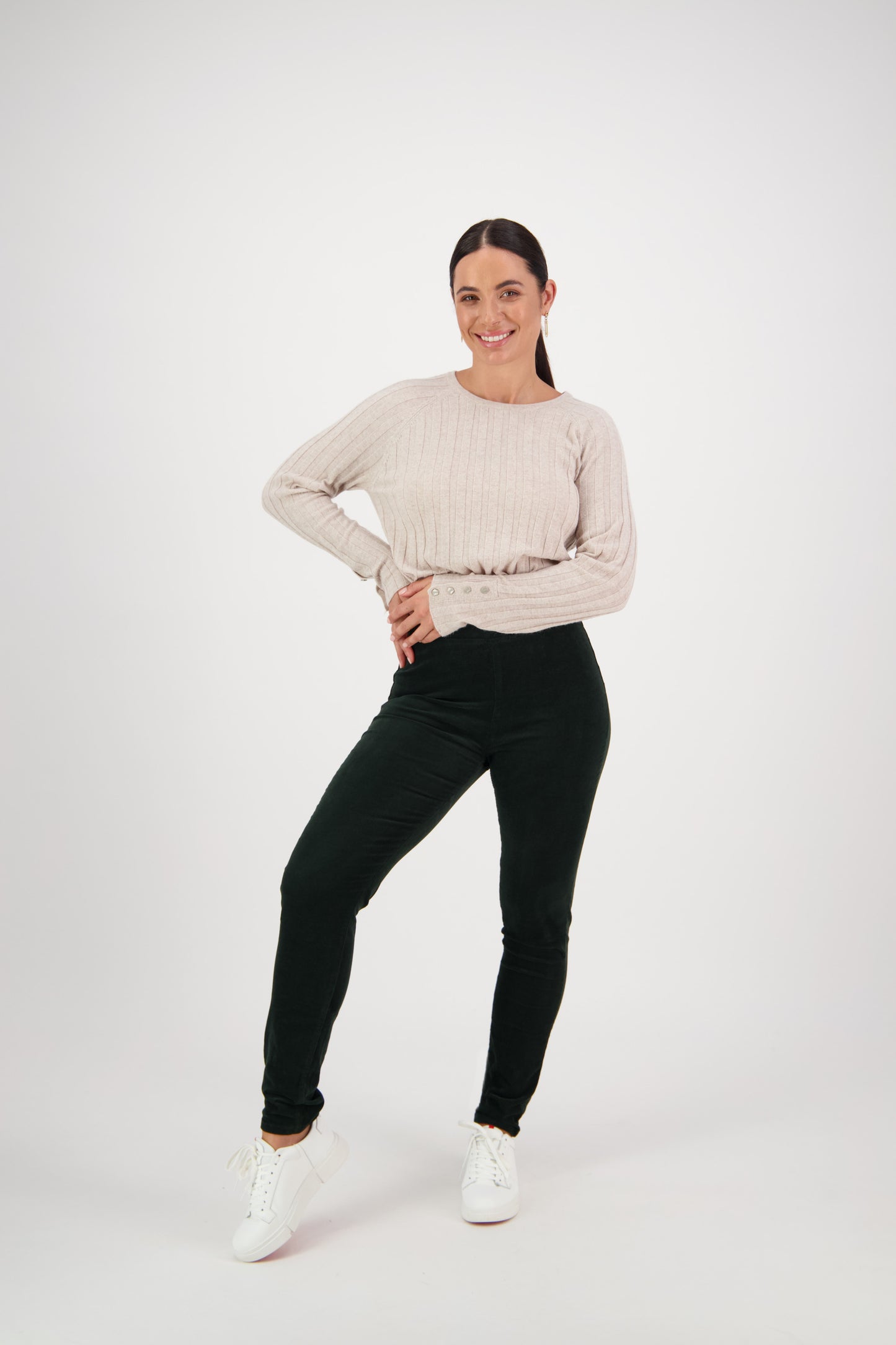 230M Olive - Skinny Leg Full Length Pinwale Cord Pull On - Vassalli