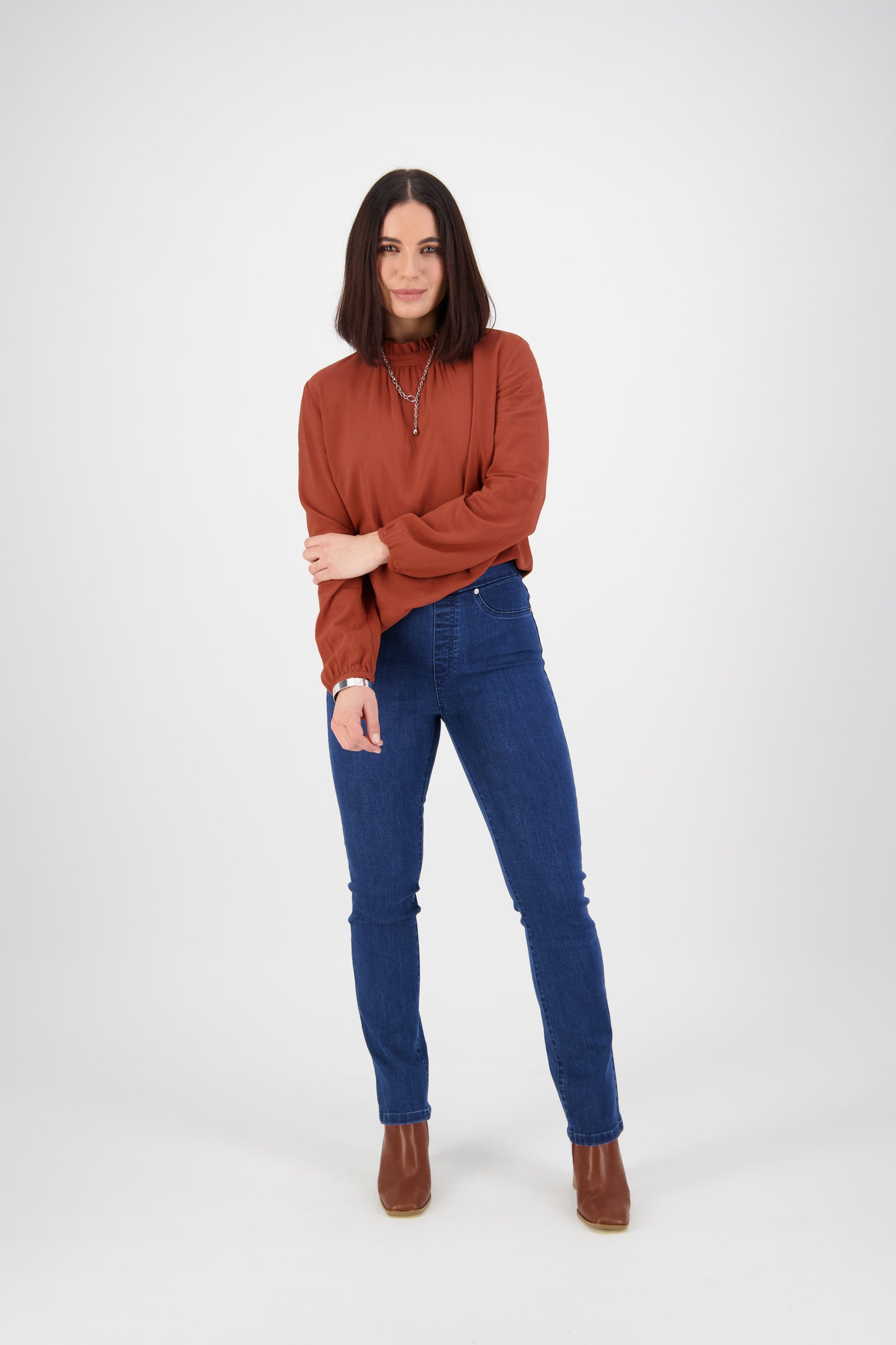 234DN Blue Denim - Slim Leg Full Length Denim Pull-On - Vassalli