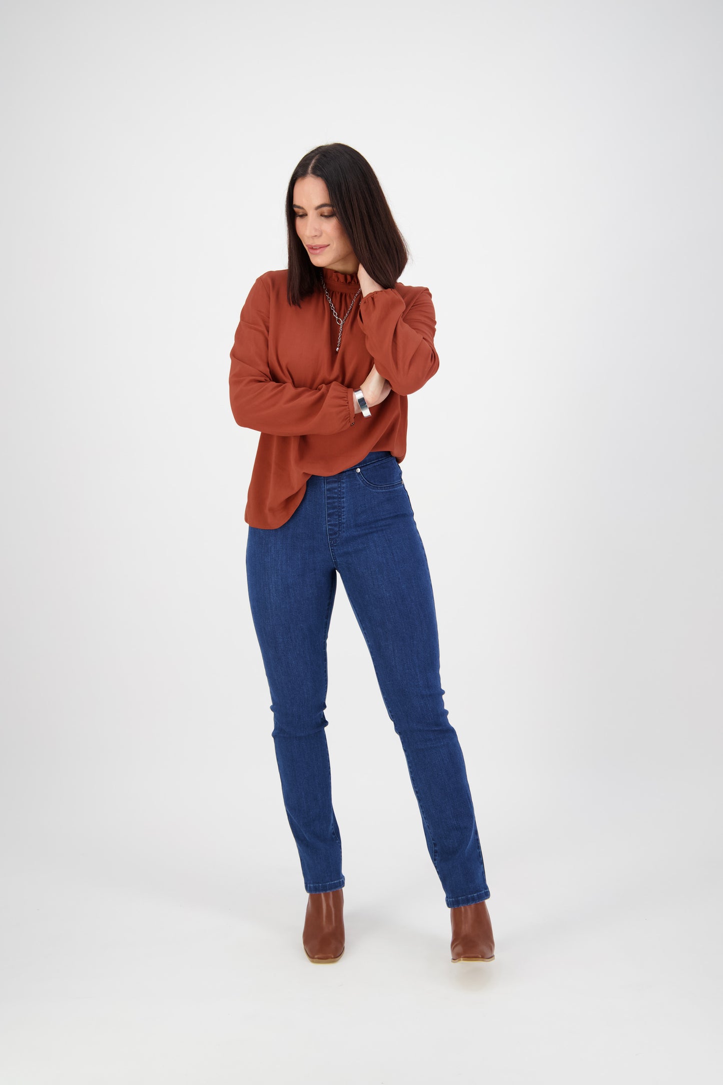 234DN Blue Denim - Slim Leg Full Length Denim Pull-On - Vassalli