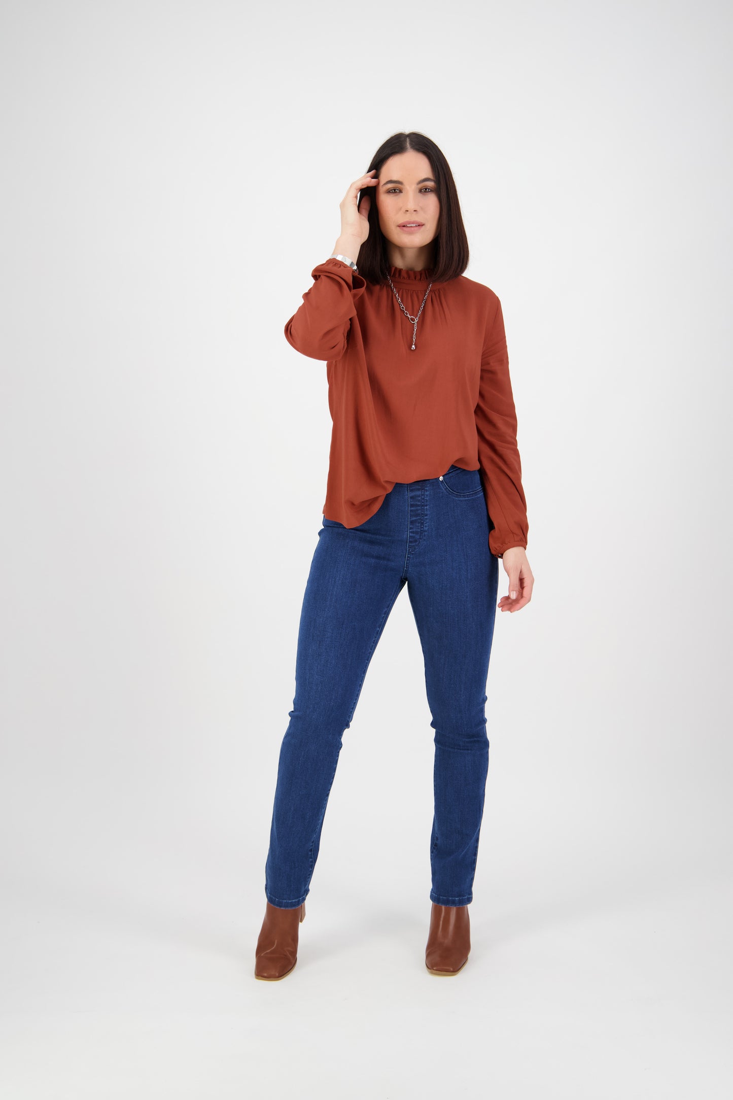 234DN Blue Denim - Slim Leg Full Length Denim Pull-On - Vassalli