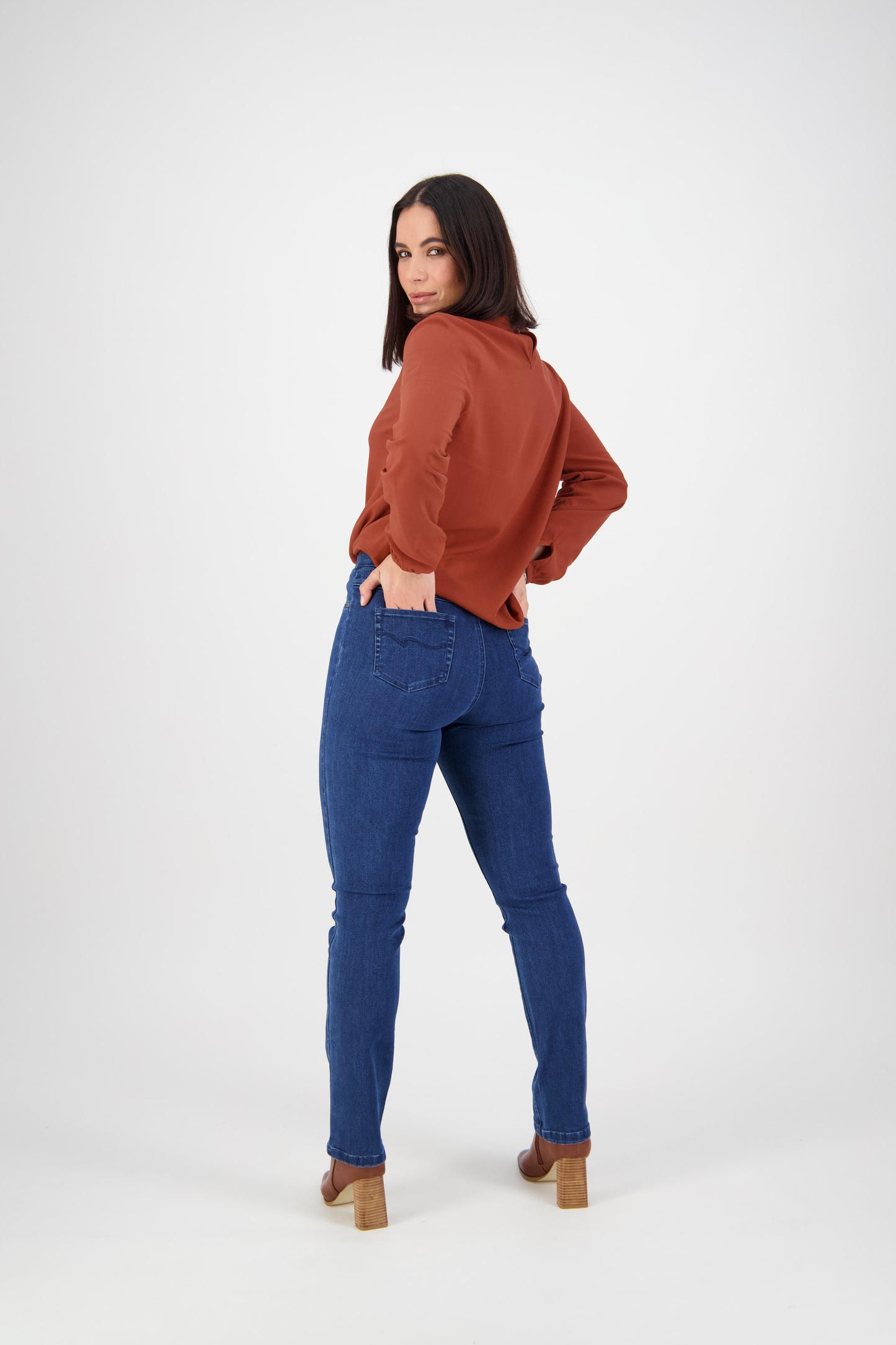 234DN Blue Denim - Slim Leg Full Length Denim Pull-On - Vassalli