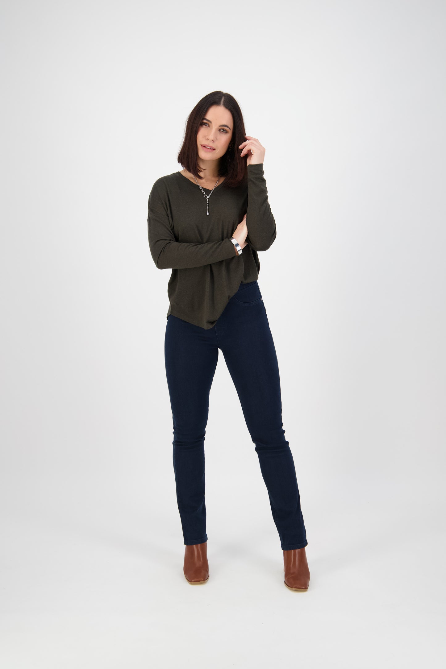 234DN Indigo Denim - Slim Leg Full Length Denim Pull On - Vassalli