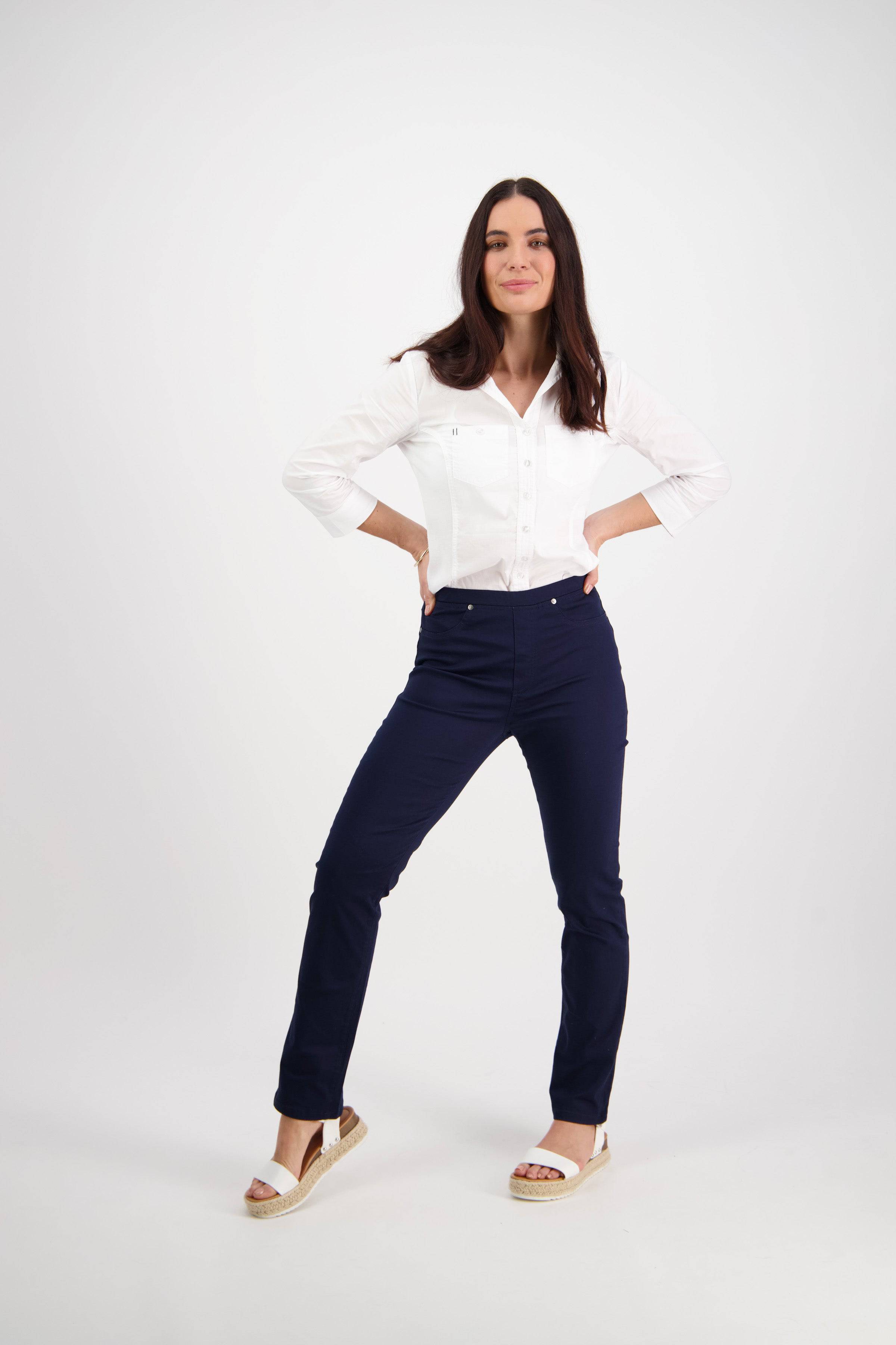 234LW Navy - Plain Slim Leg Full Length Lightweight Pull-On - Vassalli