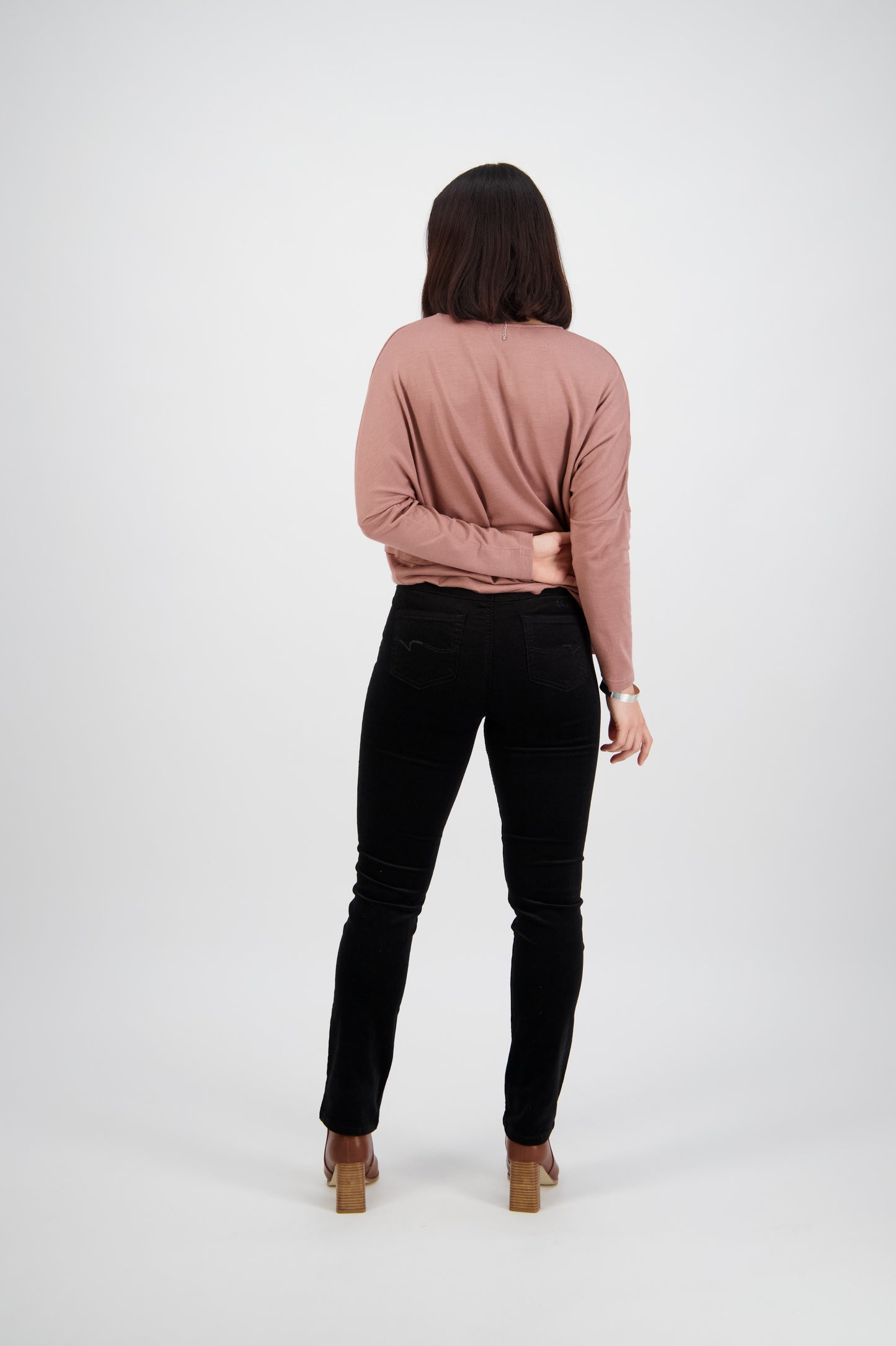 234M Black - Slim Leg Full Length Pinwale Cord Pull-On - Vassalli