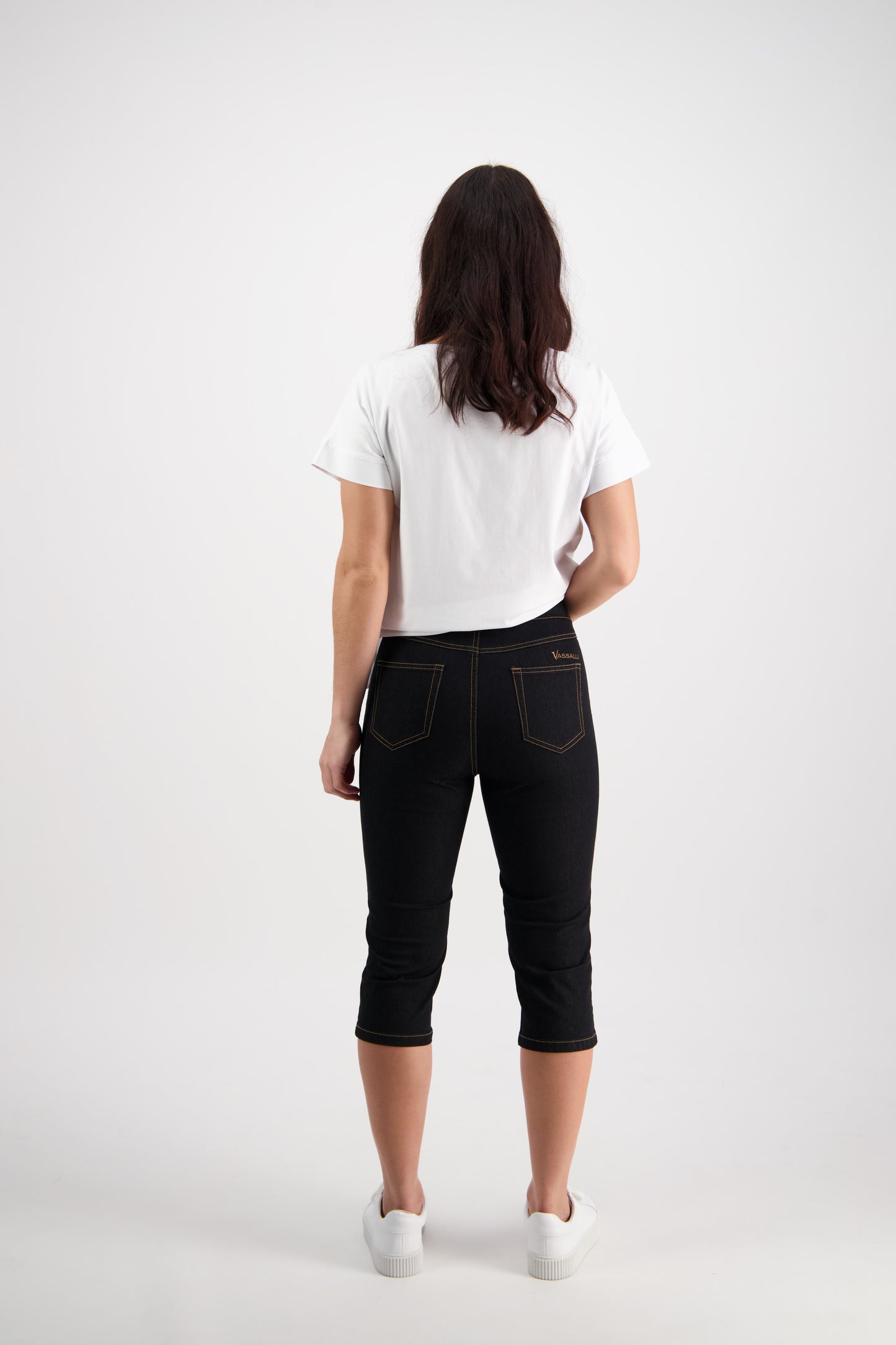 261CS Black Denim - Skinny Leg 3/4 Length Contrast Stitch Denim Pull On