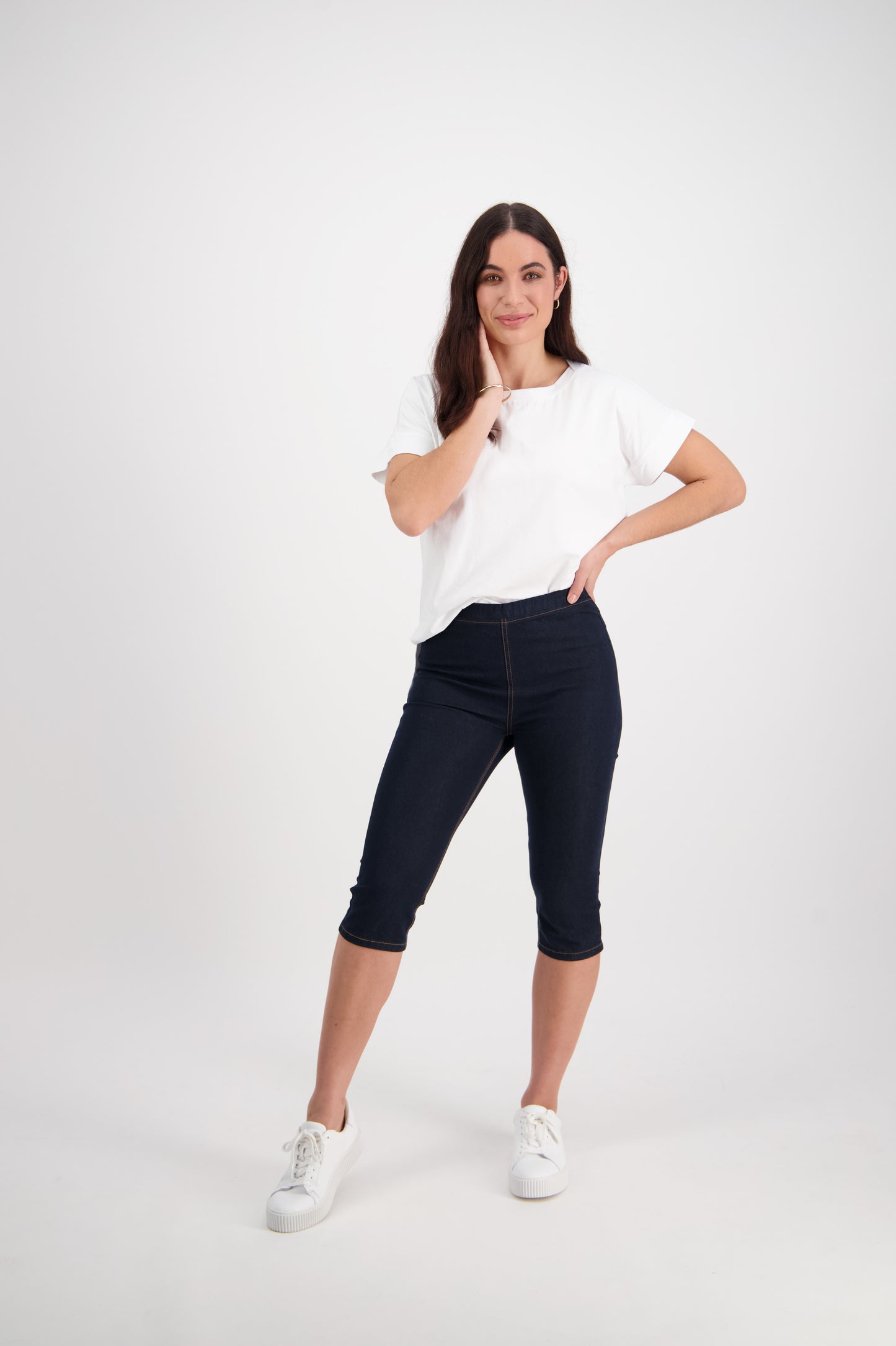 261CS Indigo Denim - Skinny Leg 3/4 Length Contrast Stitch Denim Pull On