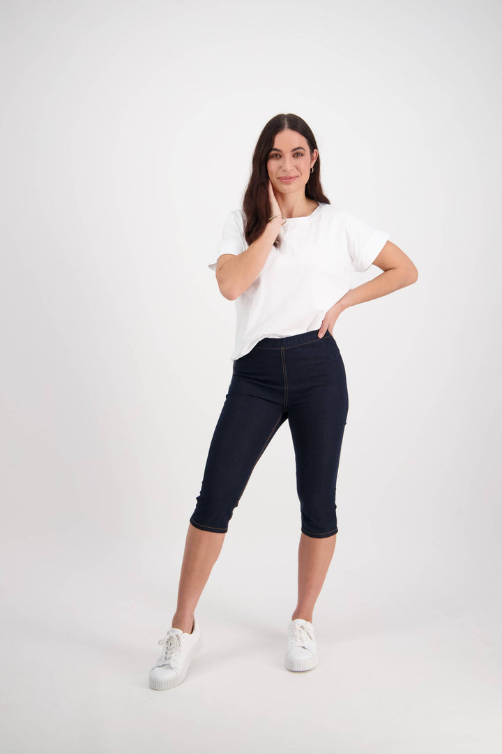 261CS Indigo Denim - Skinny Leg 3/4 Length Contrast Stitch Denim Pull-On - Vassalli