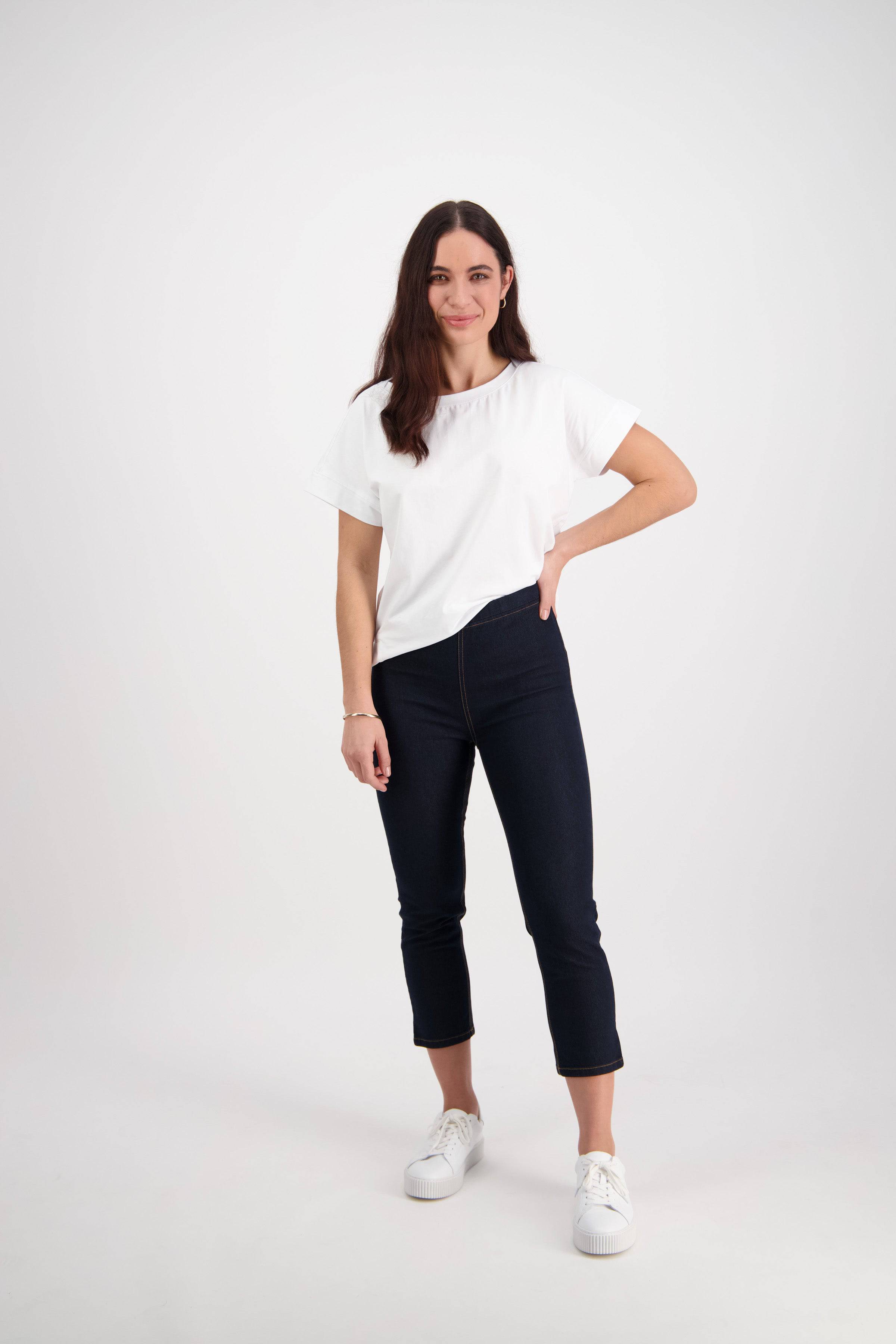 271CS Indigo Denim - Skinny Leg 7/8 Length Contrast Stitch Denim Pull-On - Vassalli