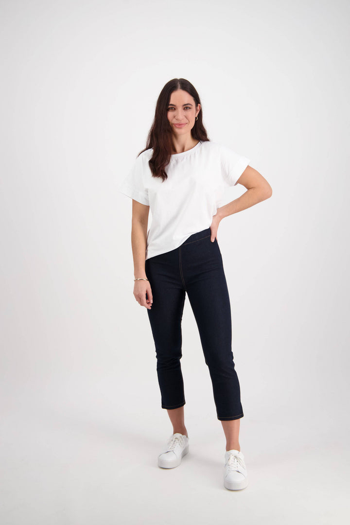 271CS Indigo Denim - Skinny Leg 7/8 Length Contrast Stitch Denim Pull-On - Vassalli