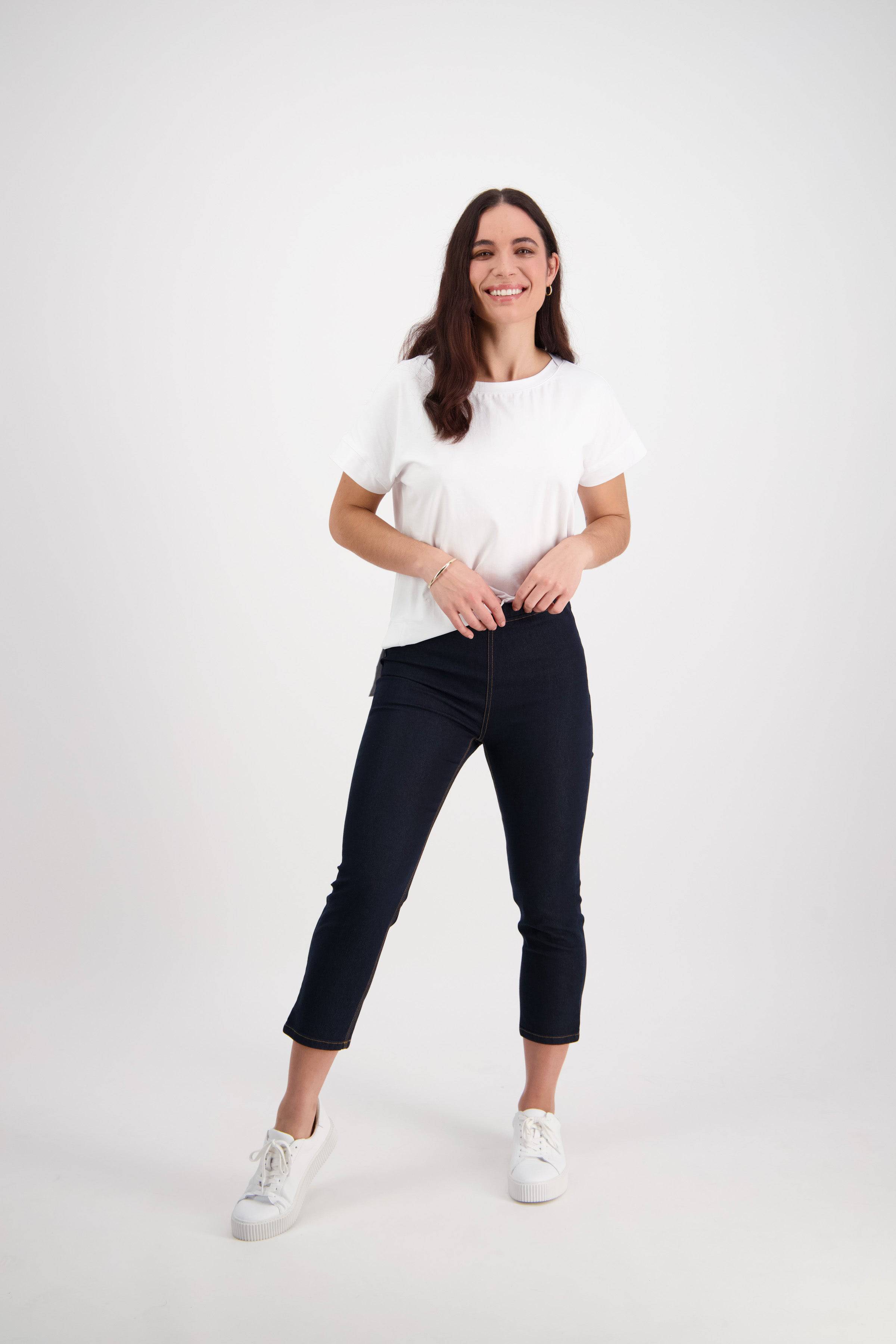 271CS Indigo Denim - Skinny Leg 7/8 Length Contrast Stitch Denim Pull-On - Vassalli