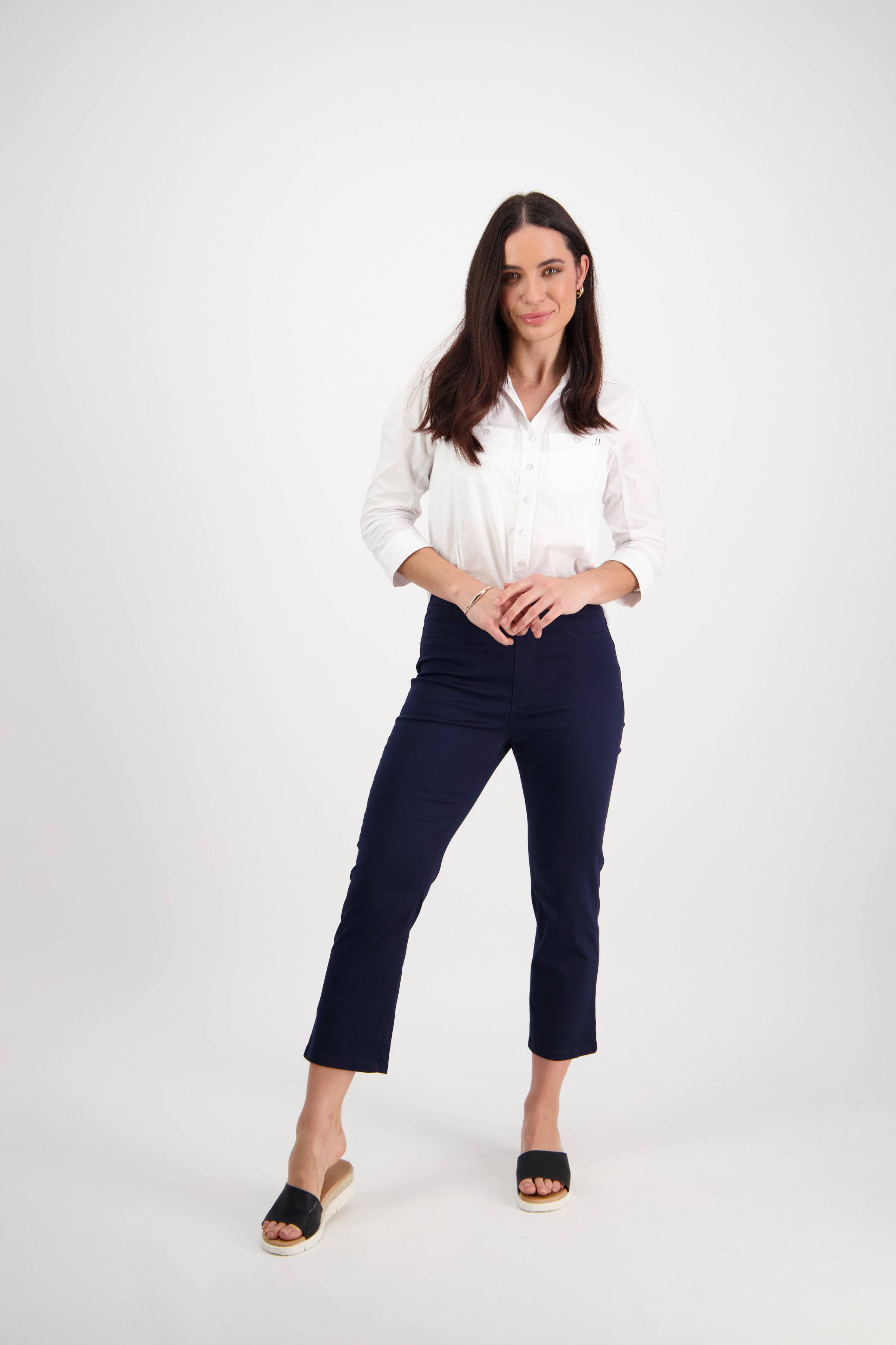 274LW Navy - Plain Slim Leg 7/8 Length Lightweight Pull-On - Vassalli