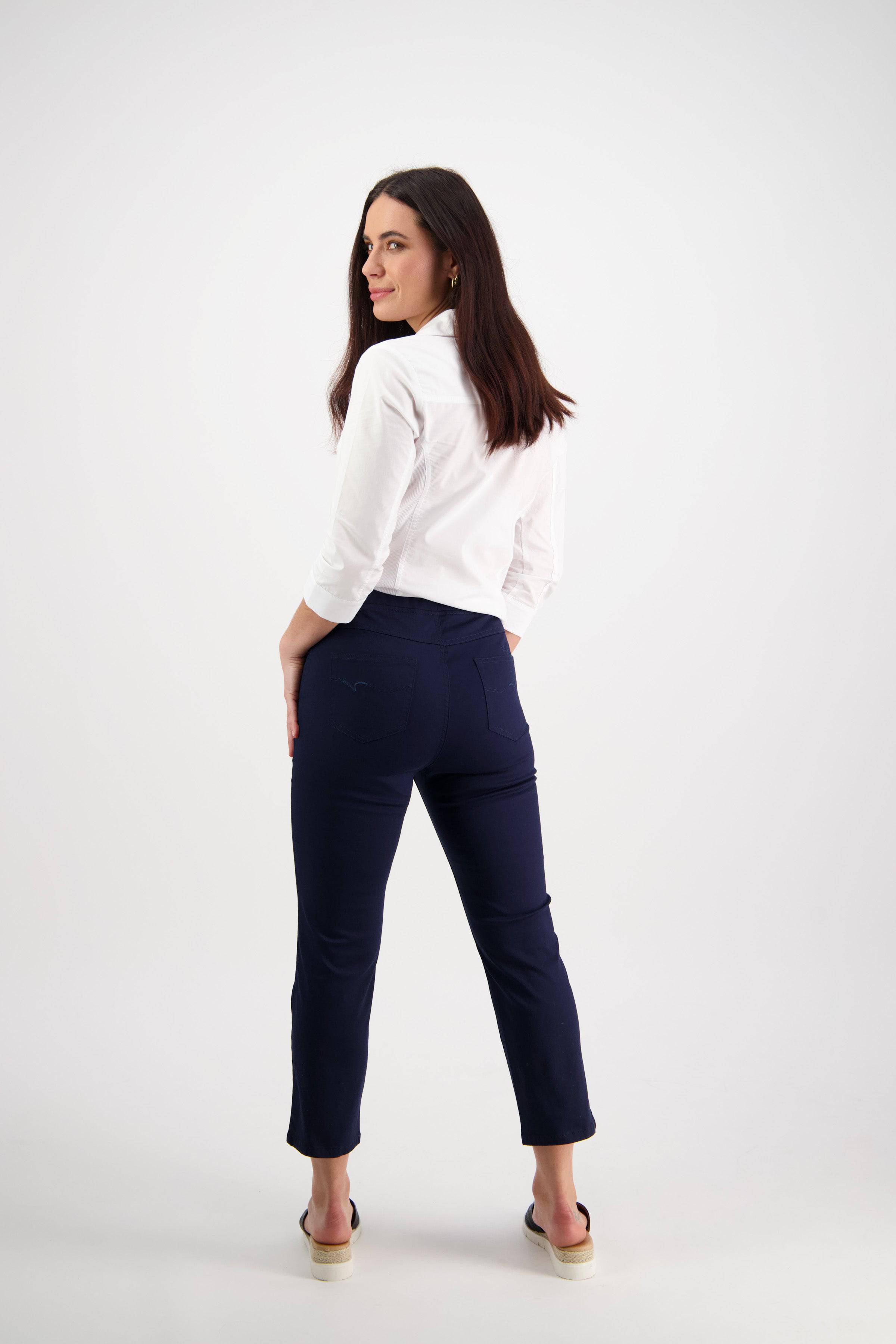 274LW Navy - Plain Slim Leg 7/8 Length Lightweight Pull-On - Vassalli
