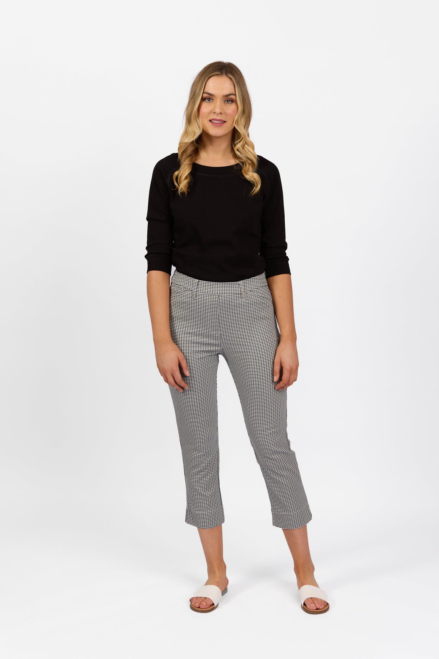 297 Check - Slim Leg 7/8 Pull On Pant with Full Elastic Waistband - Vassalli
