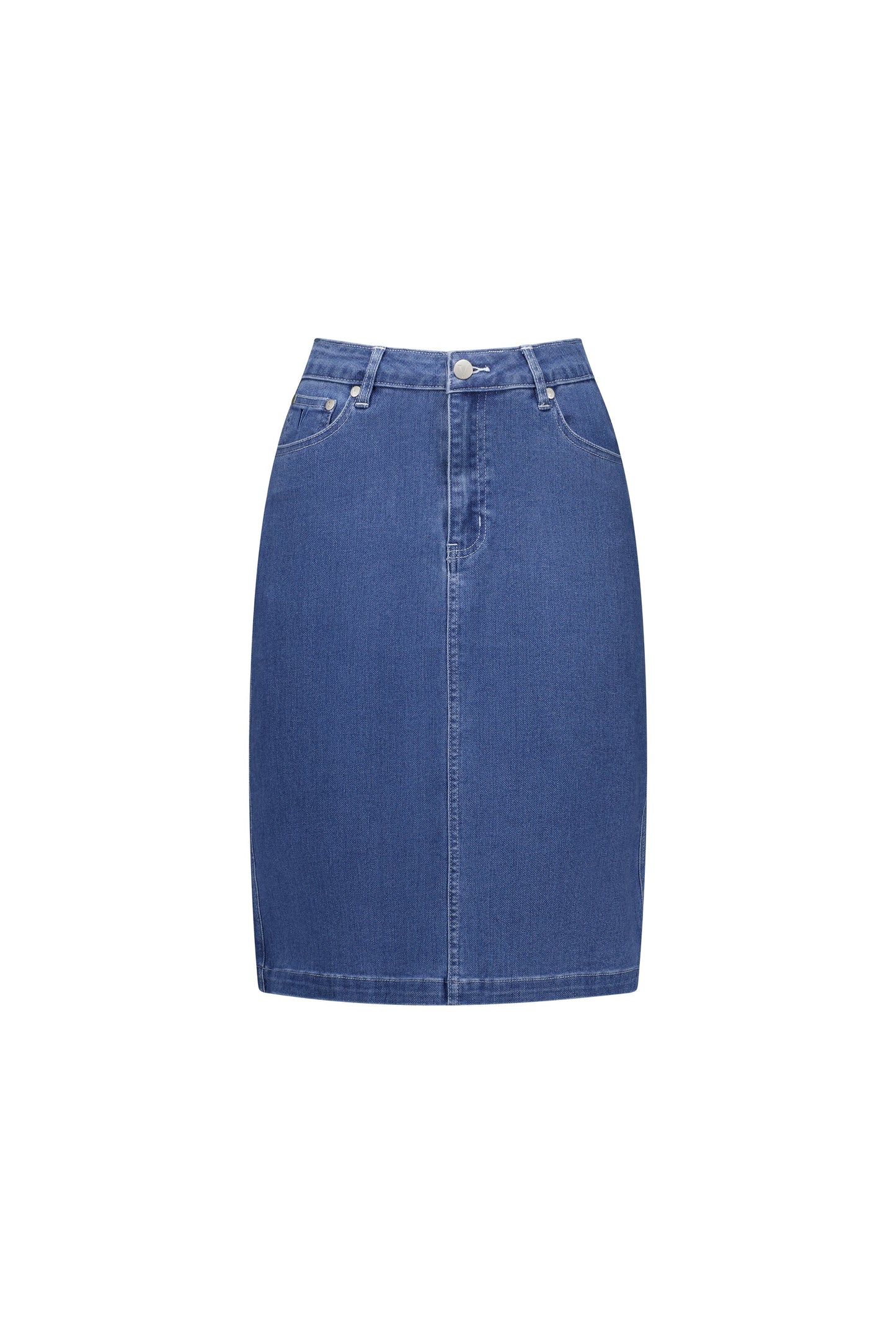 372AV Blue Hue - Plain Denim Skirt with Back Vent - Vassalli