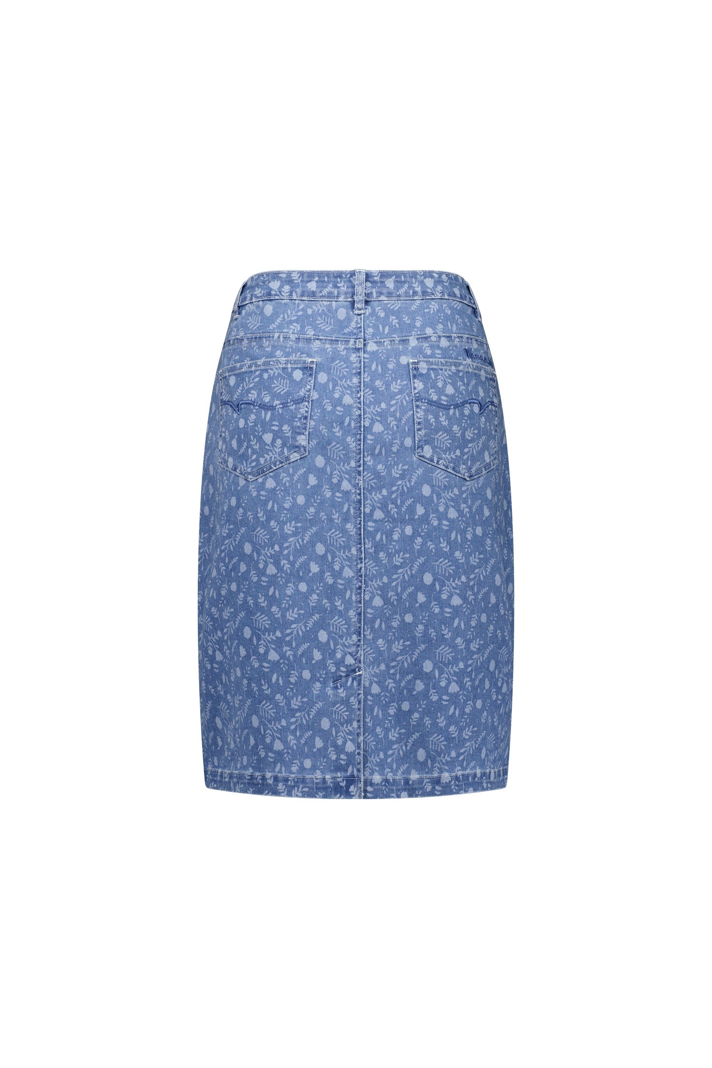 372AV Ditsy Floral - Printed Denim Skirt with Back Vent - Vassalli