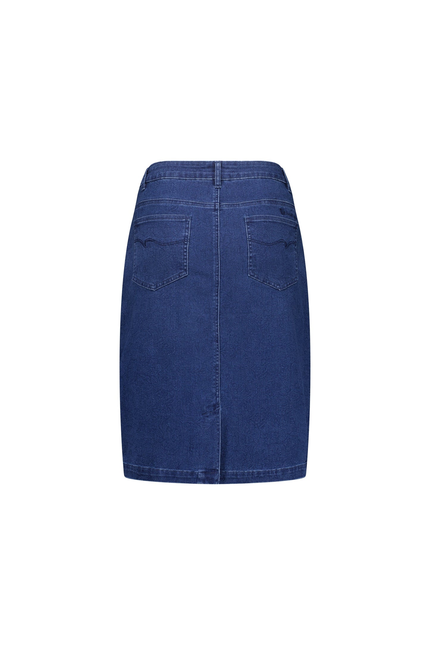 372AV Garden - Printed Denim Skirt with Back Vent - Vassalli