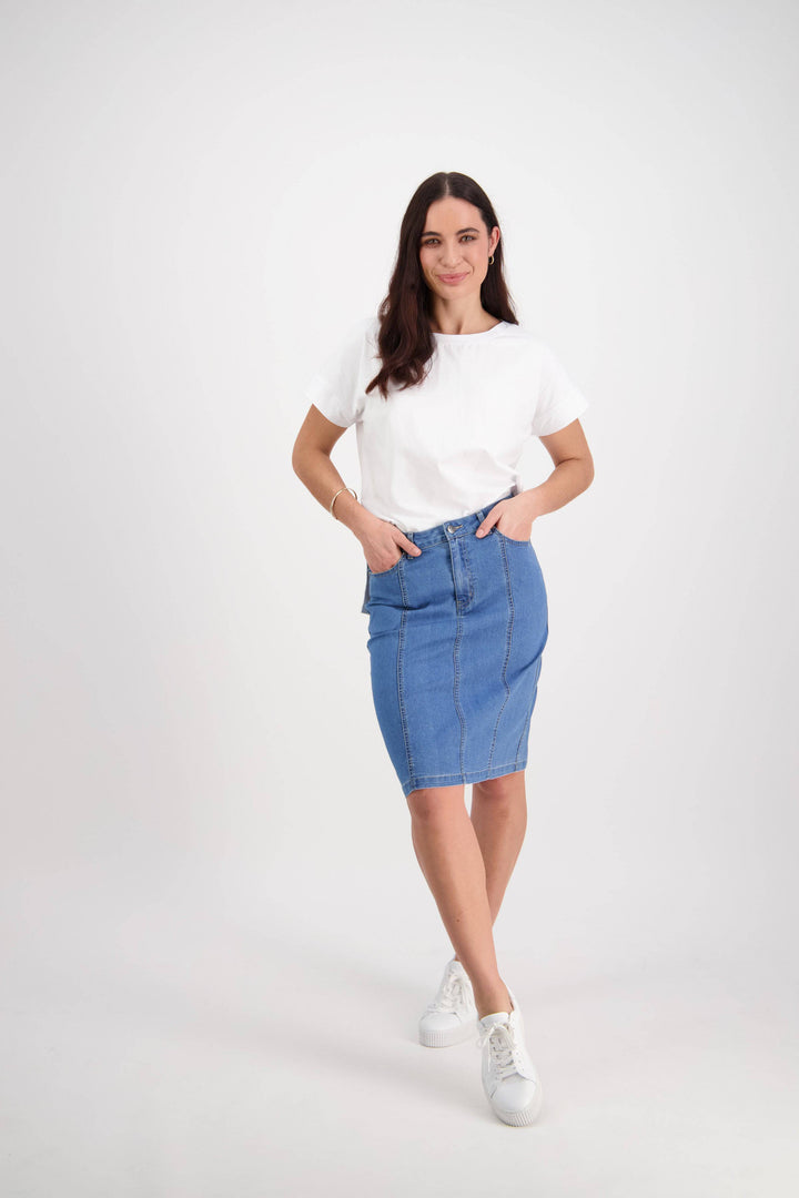372CS Light Denim - Contrast Stitch Denim Skirt - Vassalli