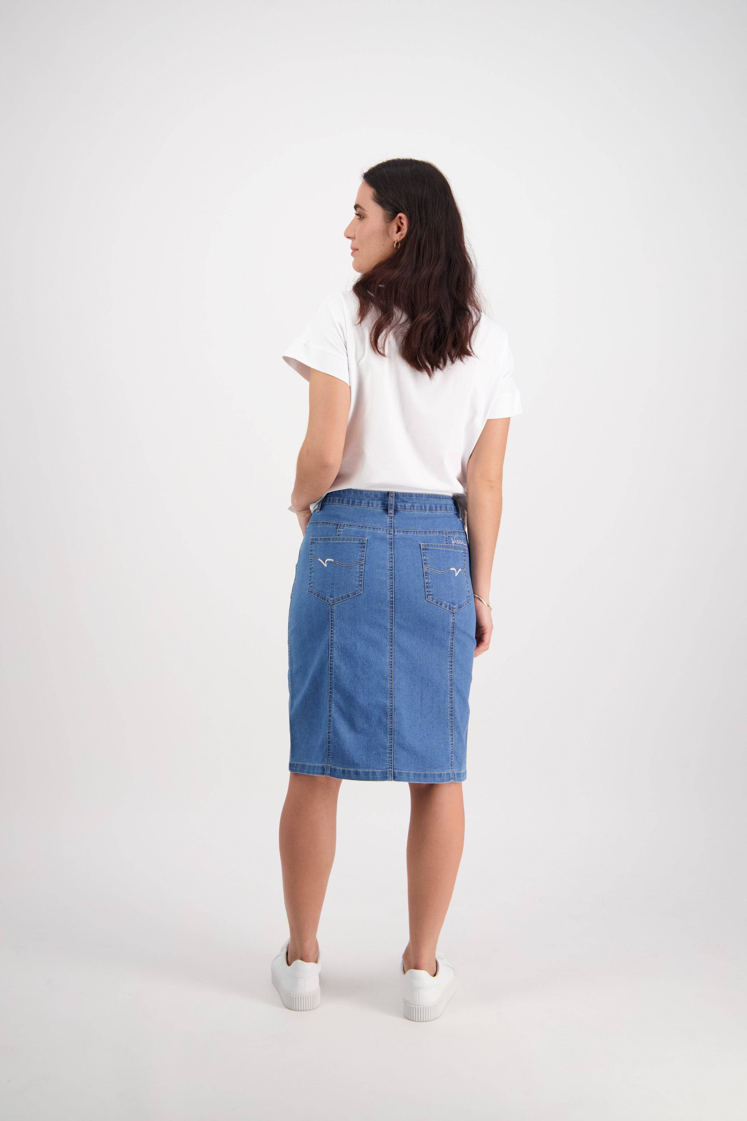 372CS Light Denim - Contrast Stitch Denim Skirt - Vassalli