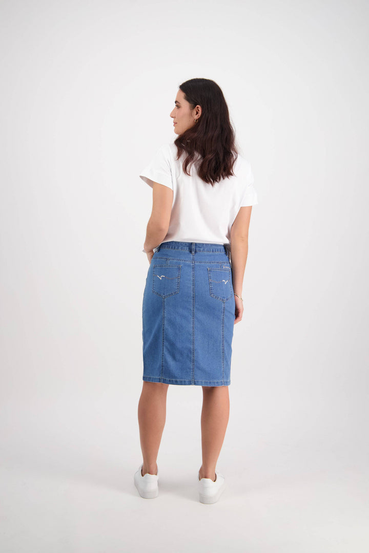 372CS Light Denim - Contrast Stitch Denim Skirt - Vassalli
