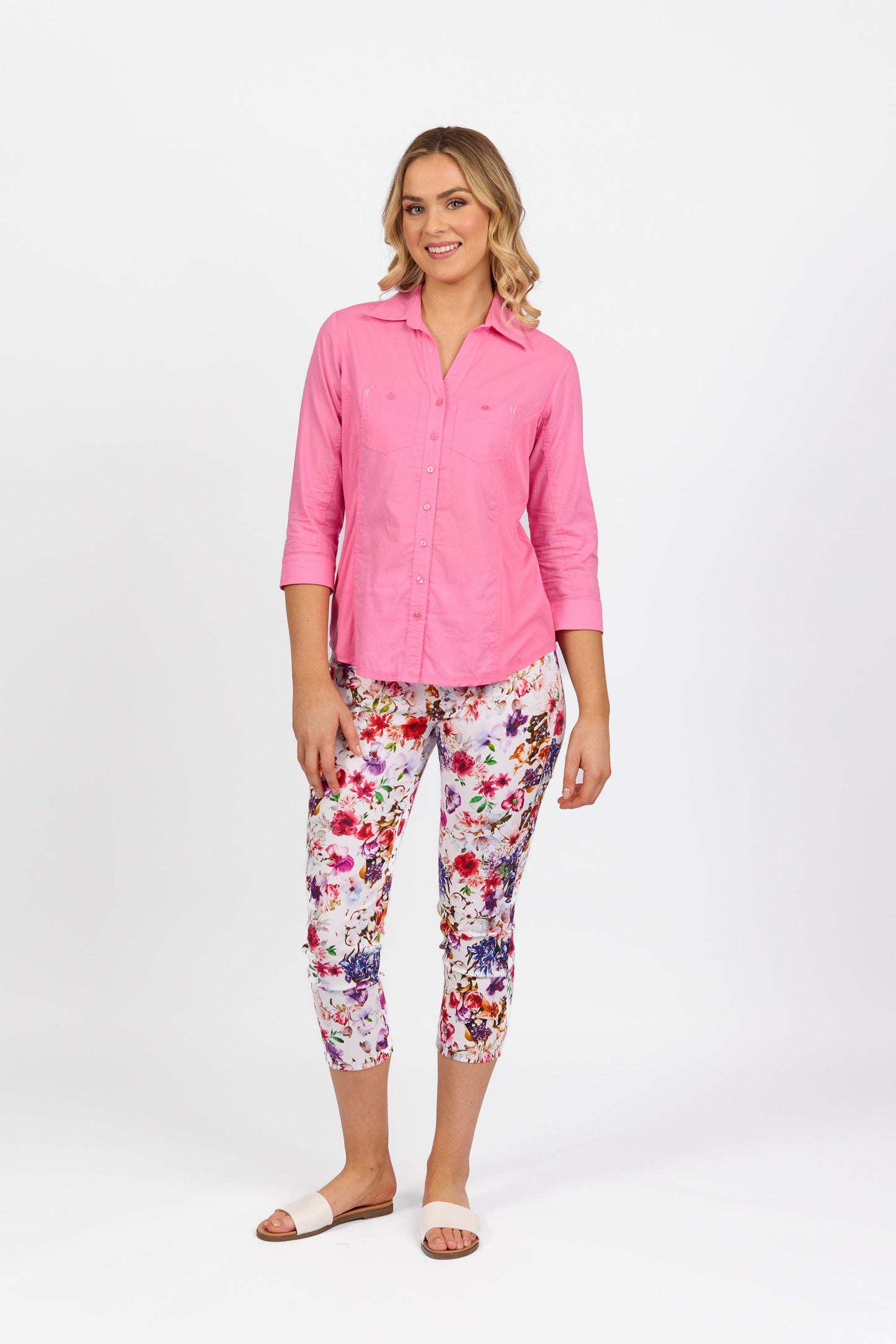4032 Flamingo - Plain Button Up Shirt with Rib Panels