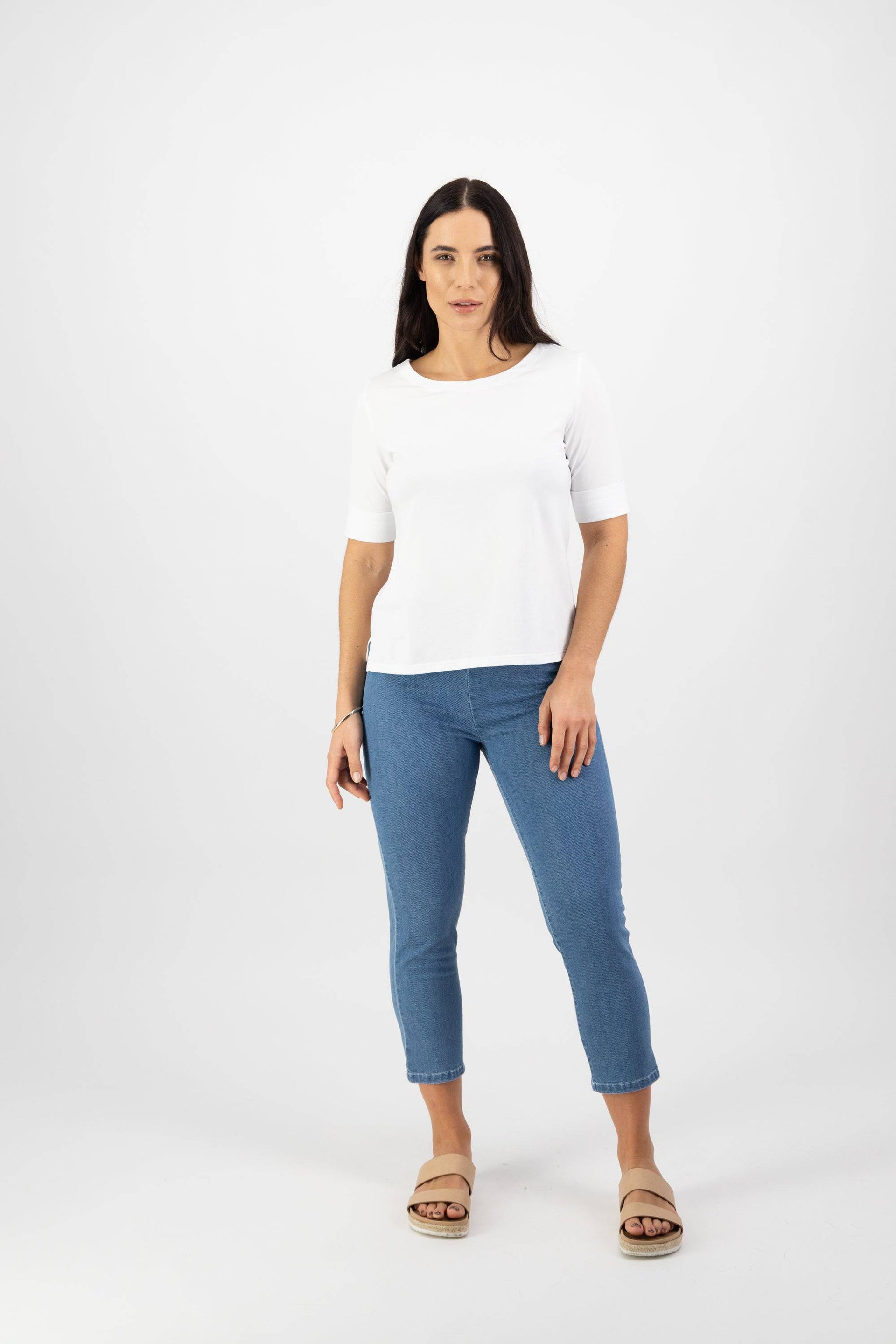 4262 White - Boat Neck Top - Vassalli