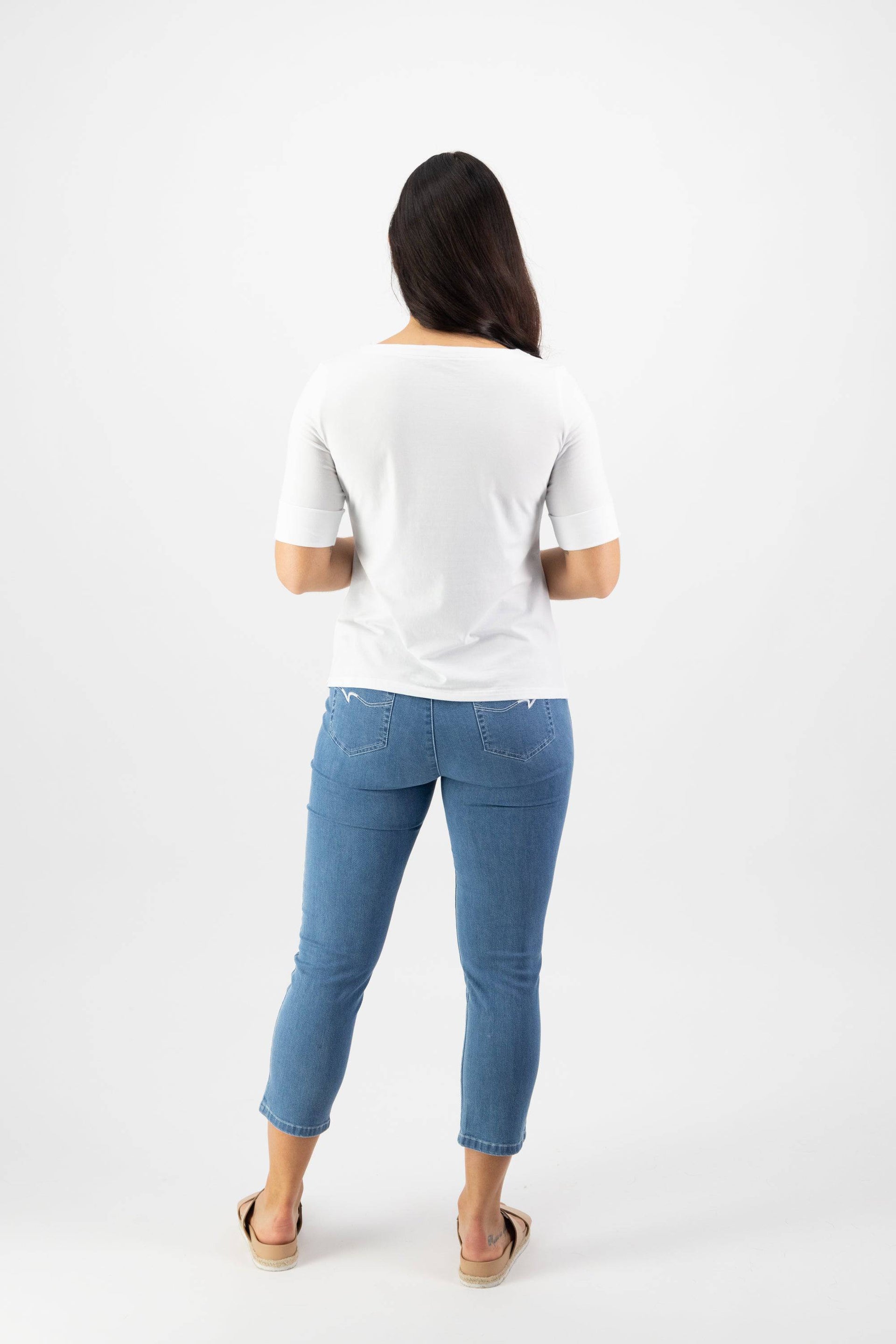 4262 White - Boat Neck Top - Vassalli