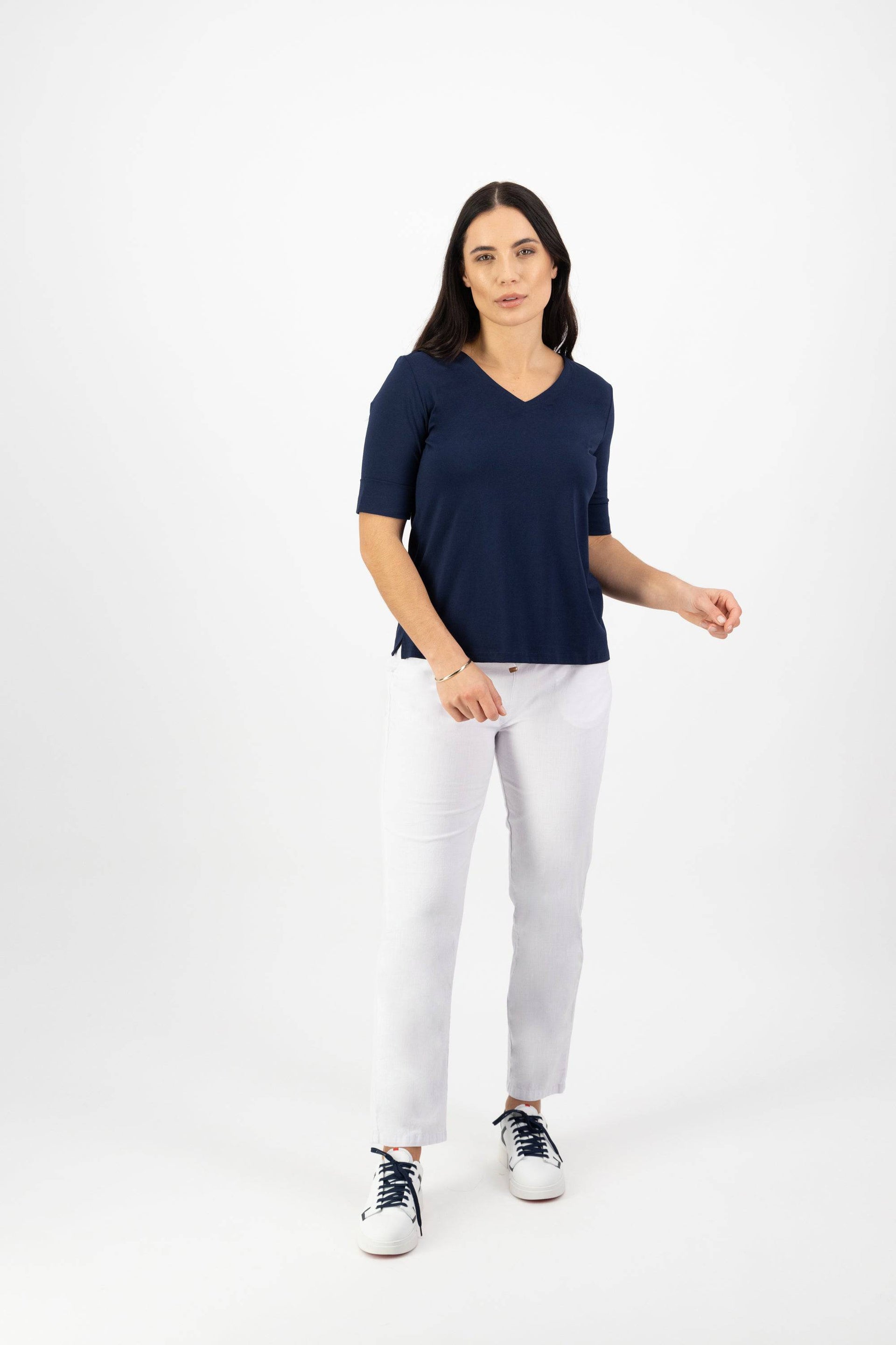 4264 Navy - V Neck Top - Vassalli