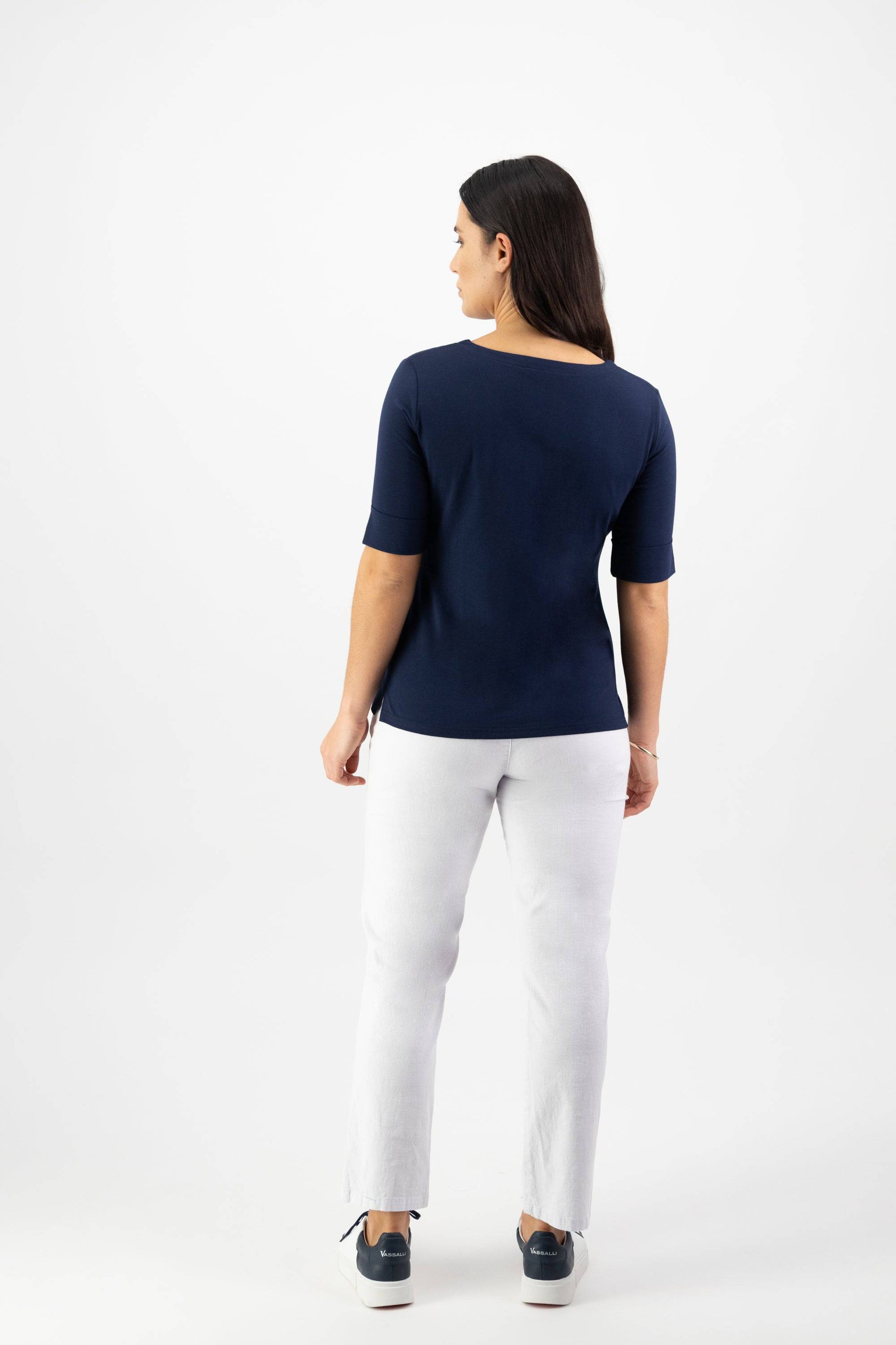 4264 Navy - V Neck Top - Vassalli