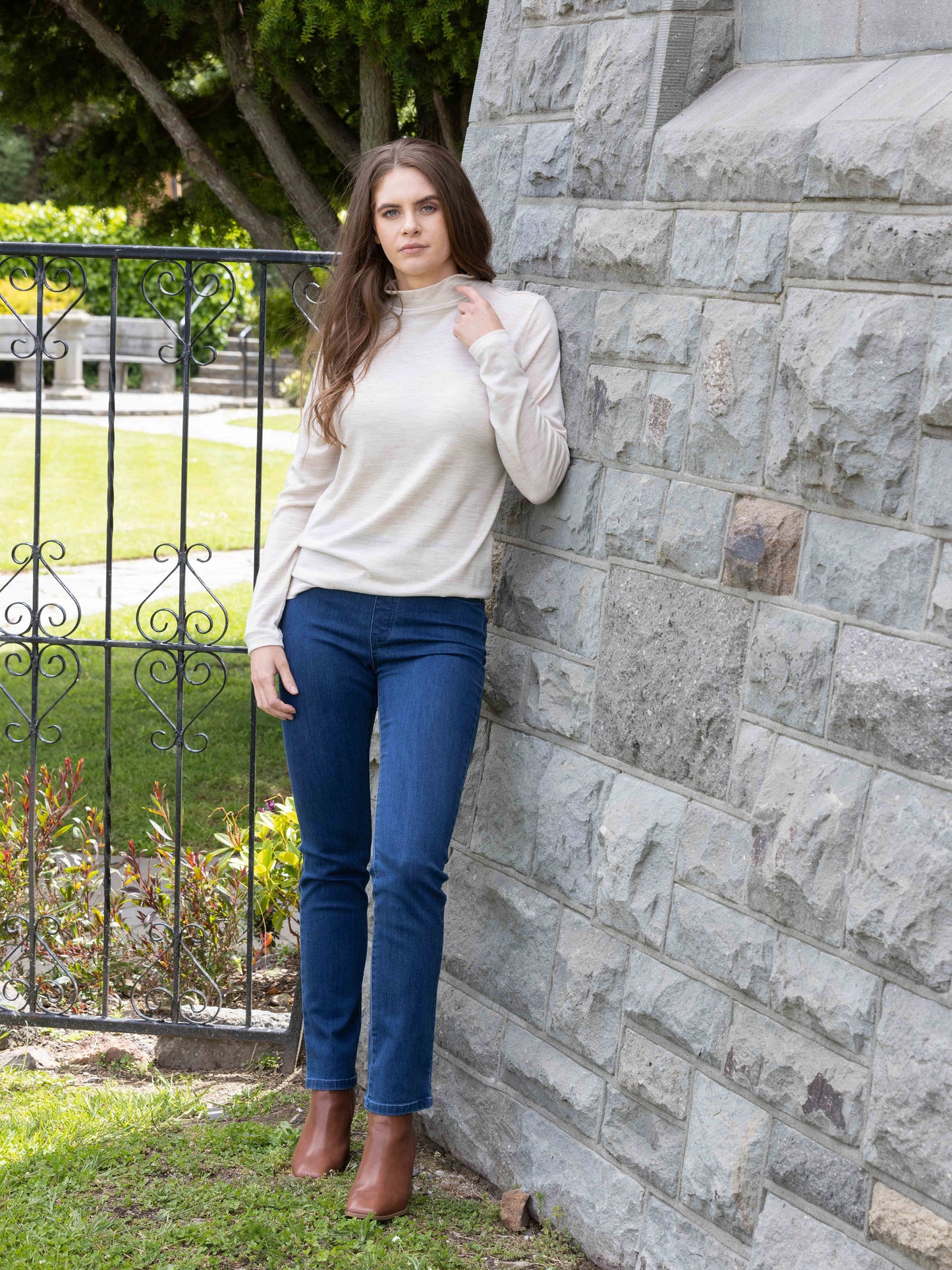 4287 Coconut Marle - 100% Merino Basic Long Sleeve Polo Neck Top - Vassalli