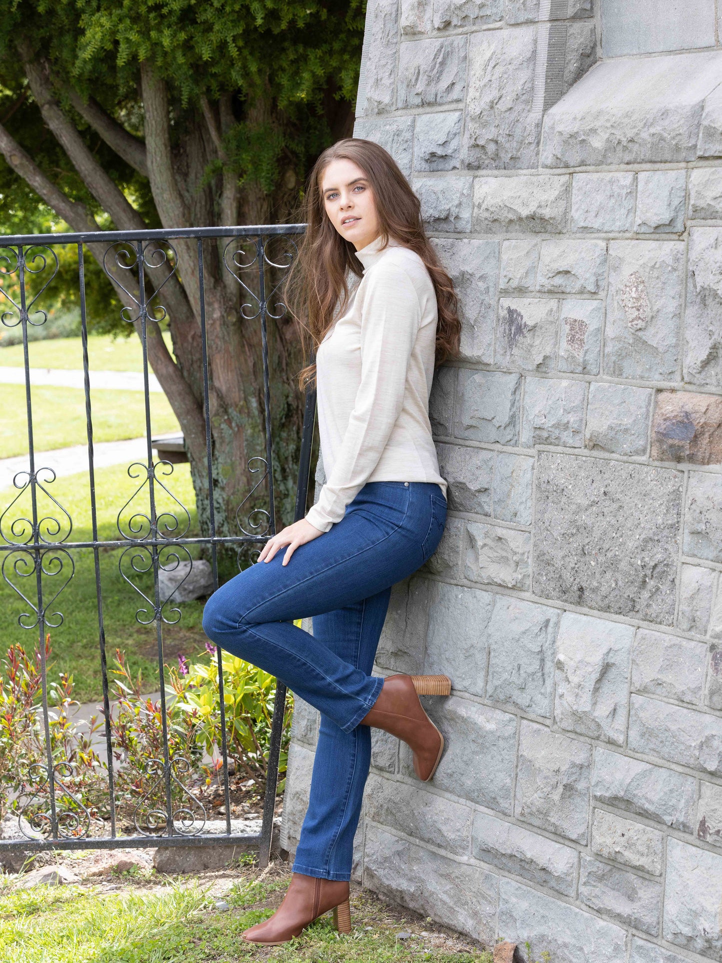 4287 Coconut Marle - 100% Merino Basic Long Sleeve Polo Neck Top - Vassalli