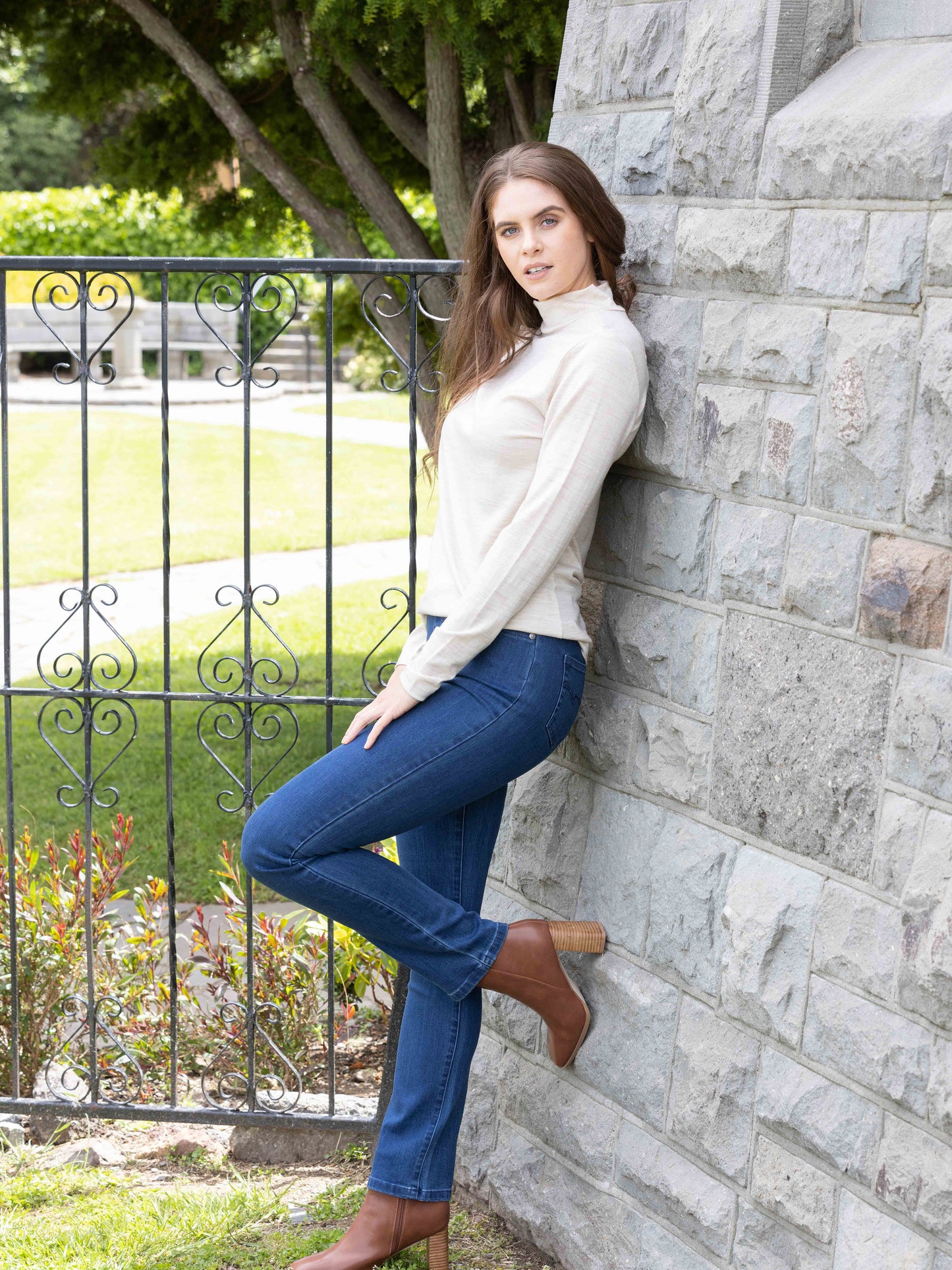 4287 Coconut Marle - 100% Merino Basic Long Sleeve Polo Neck Top - Vassalli