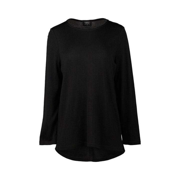 4349 Black - 100% Merino Long Sleeve Top With Back Button Placket - Vassalli